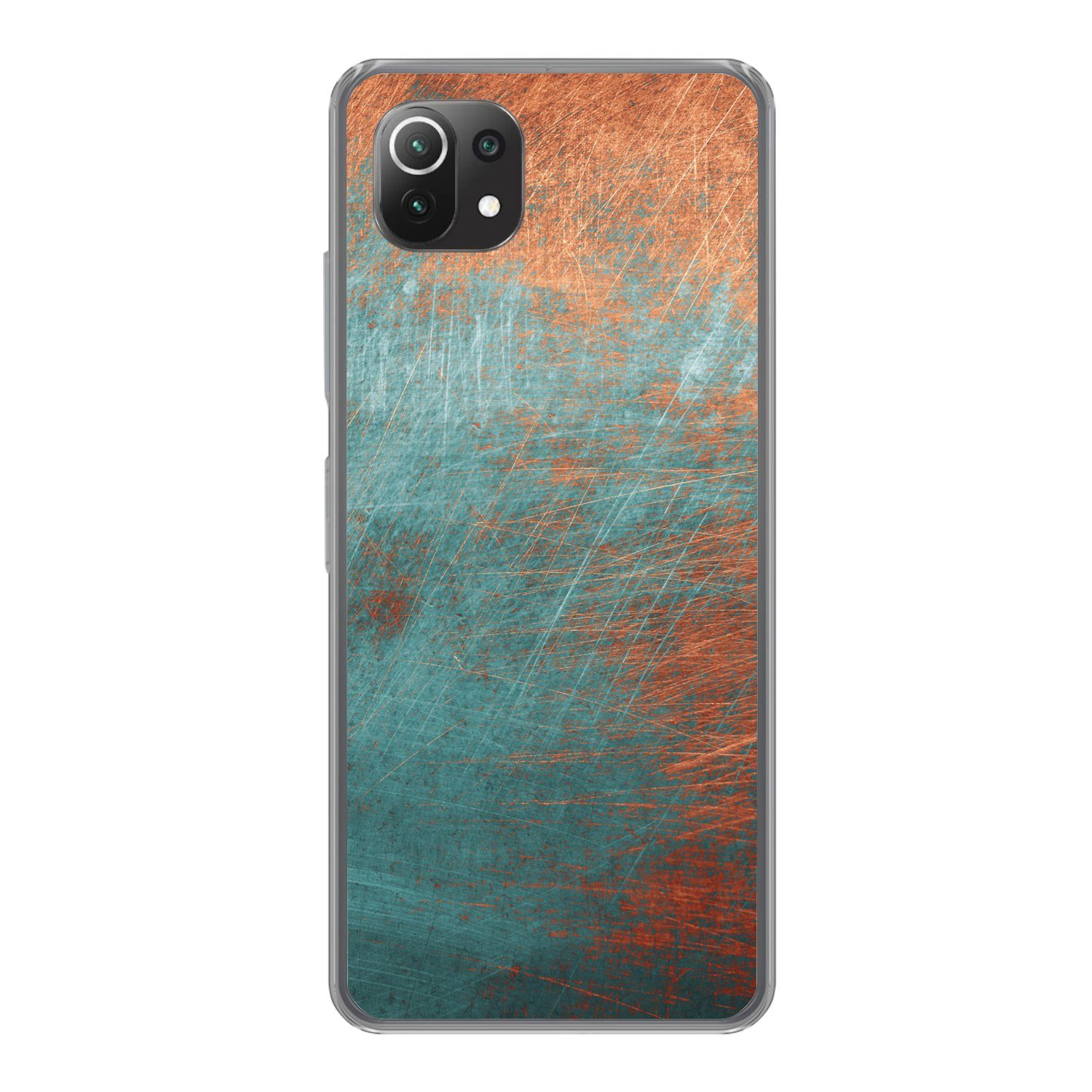 MuchoWow Handyhülle für Xiaomi Mi 11 Lite Metall - Rost - Bronze - Blau - Abstrakt - Struk, Phone Case, Silikon, Schutzhülle Dünn