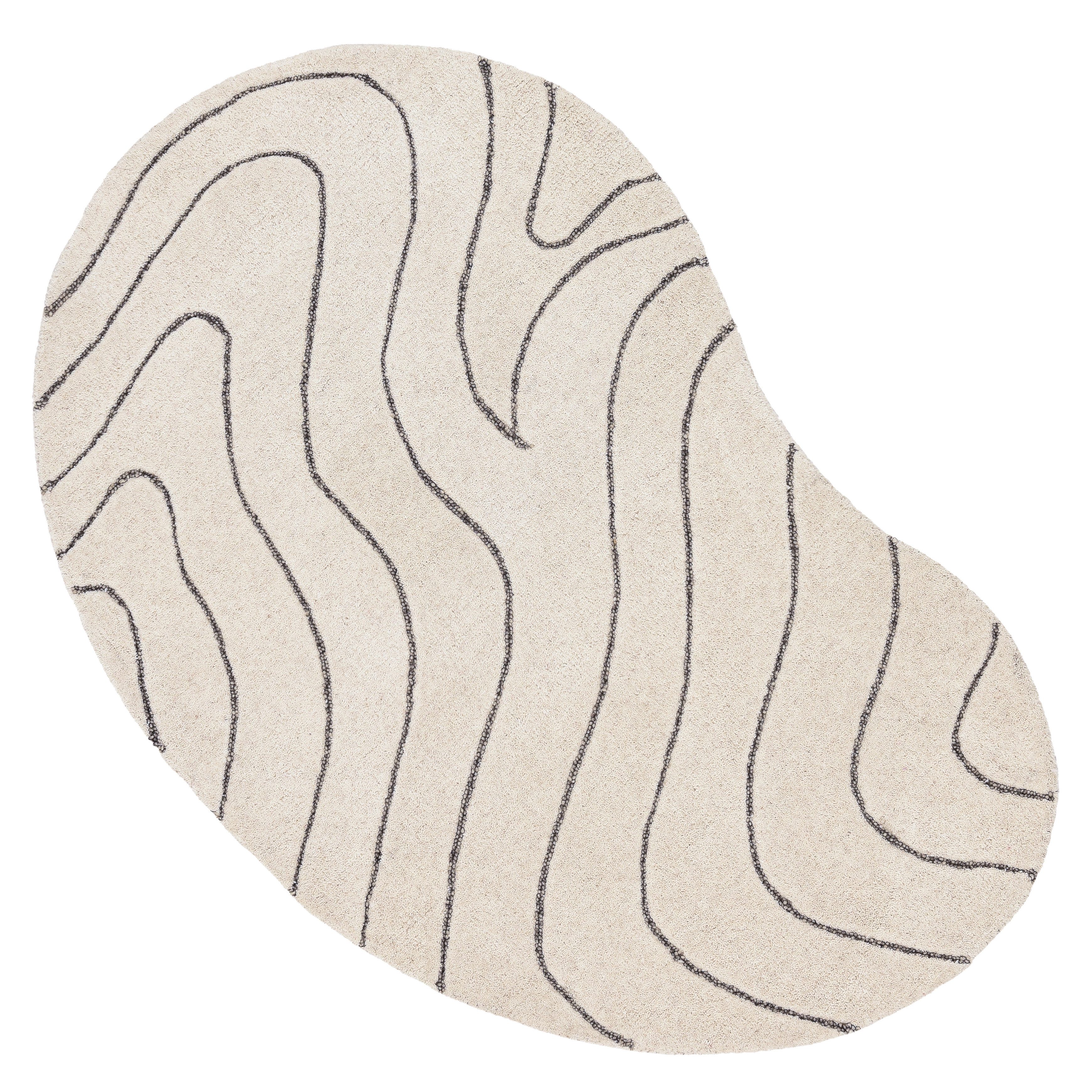 LeGer Home by Lena Gercke Wollteppich Zarrah, mit Wellendesign, besondere Form, organisch, oval, Höhe: 14 mm, reine Wolle, modern, Scandi, Schlafzimmer, Wohnzimmer, Esszimmer. Reduzierter Preis € 103,99. Unverbindliche Preisempfehlung € 175,99
