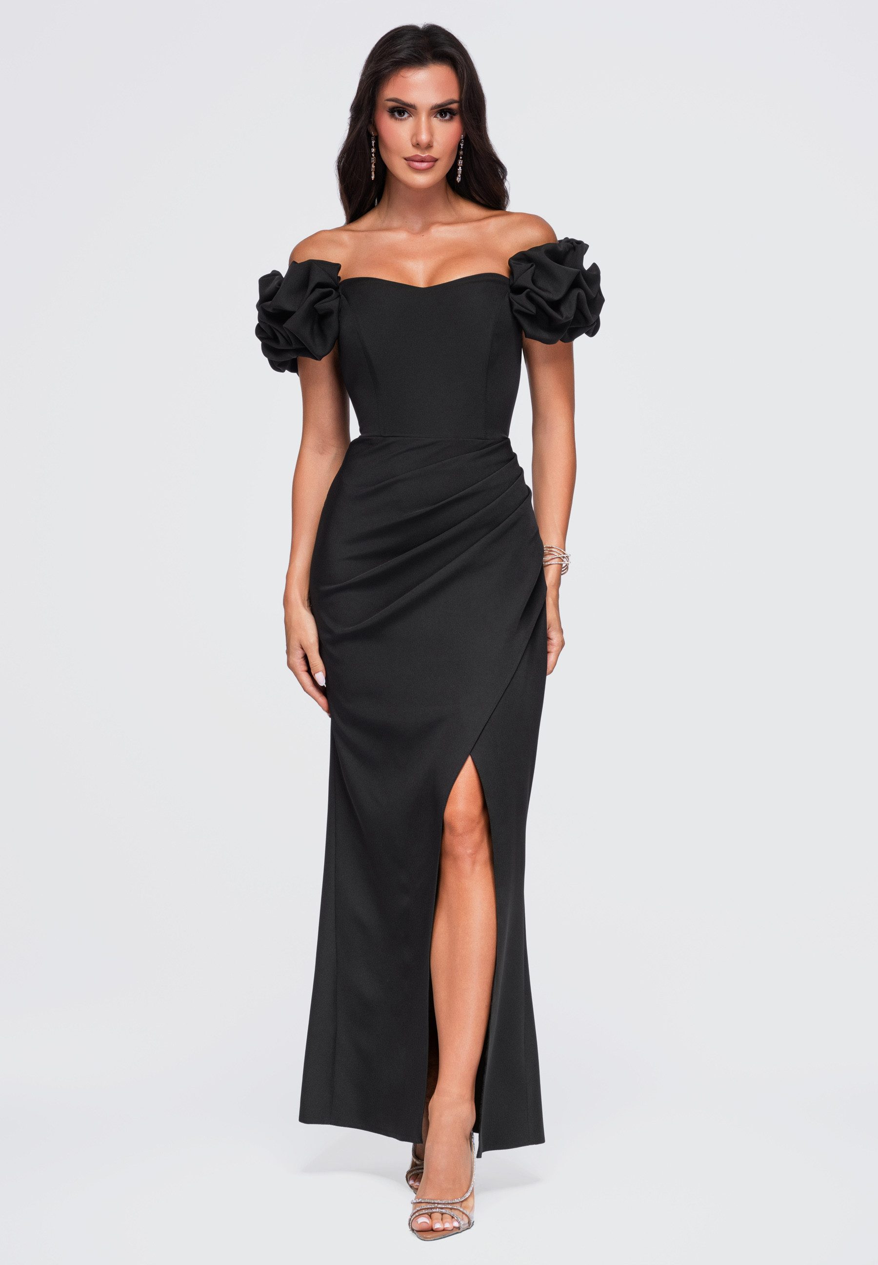 OMBRE Abendkleid Abendkleid figurbetont elegant mit abnehmbaren Trägern Schwarz XS (kein Set, 1-tlg) in Unifarbe