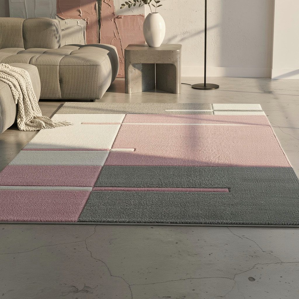 KADIMA DESIGN Teppich LATEMAR Wohnzimmer Schlafzimmer Waschbar Wohnzimmerteppich Esszimmer, Rechteckig, Höhe: 15 mm, Pink, 120x170 cm, Strapazierfähig Modern Waschbar