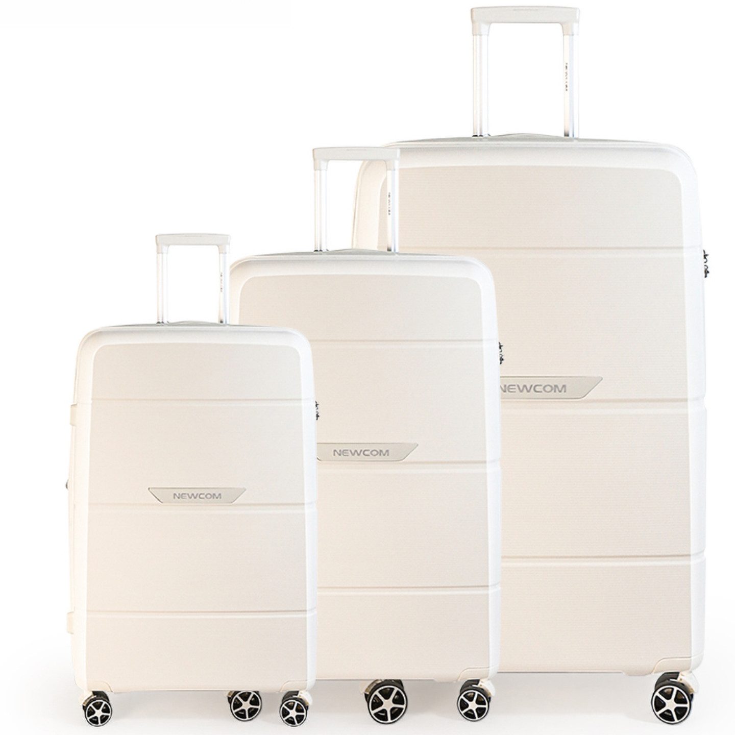 NEWCOM Trolleyset Hartschalenkoffer Set M/L/XL mit TSA aus Polypropylen, Erweiterbar, 4 Rollen, (Weiß SET, 3 tlg., 55cm/66cm/75cm), leichter & robuster Reisekoffer Set, 54L/87L/129L