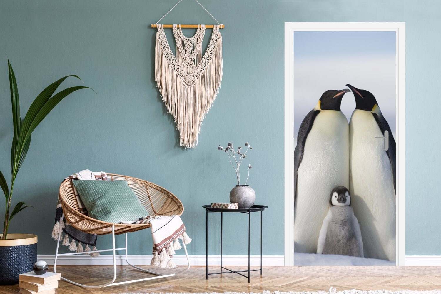 MuchoWow Türtapete Pinguin - Familie (1 - Türaufkleber, für Matt, Tür, St), 75x205 bedruckt, Fototapete Schnee, cm