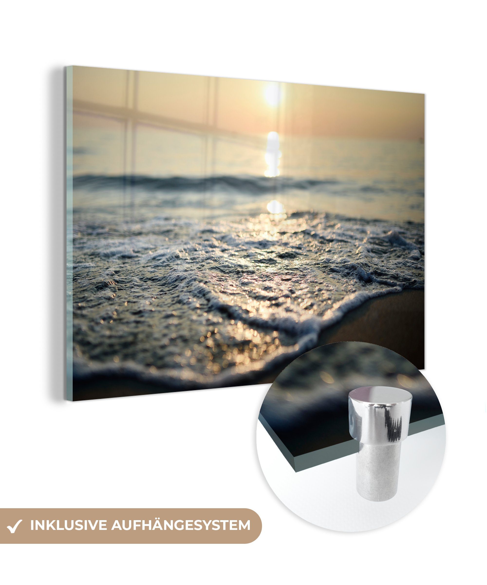 MuchoWow Acrylglasbild Meer - Sonne Wanddekoration Wandbild Foto St), - Glasbilder - (1 Glas auf Glas - Strand, Bilder auf 