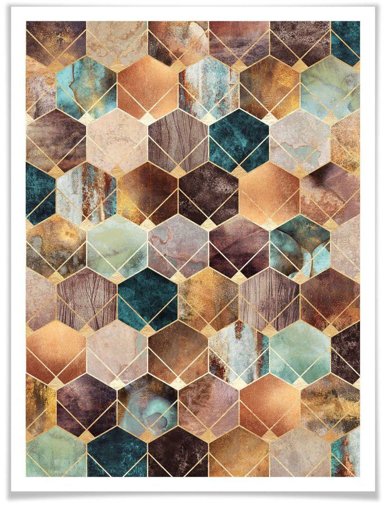 Wall-Art Poster Hexagone Gold Kupfer, Schriftzug (1 St) | Poster