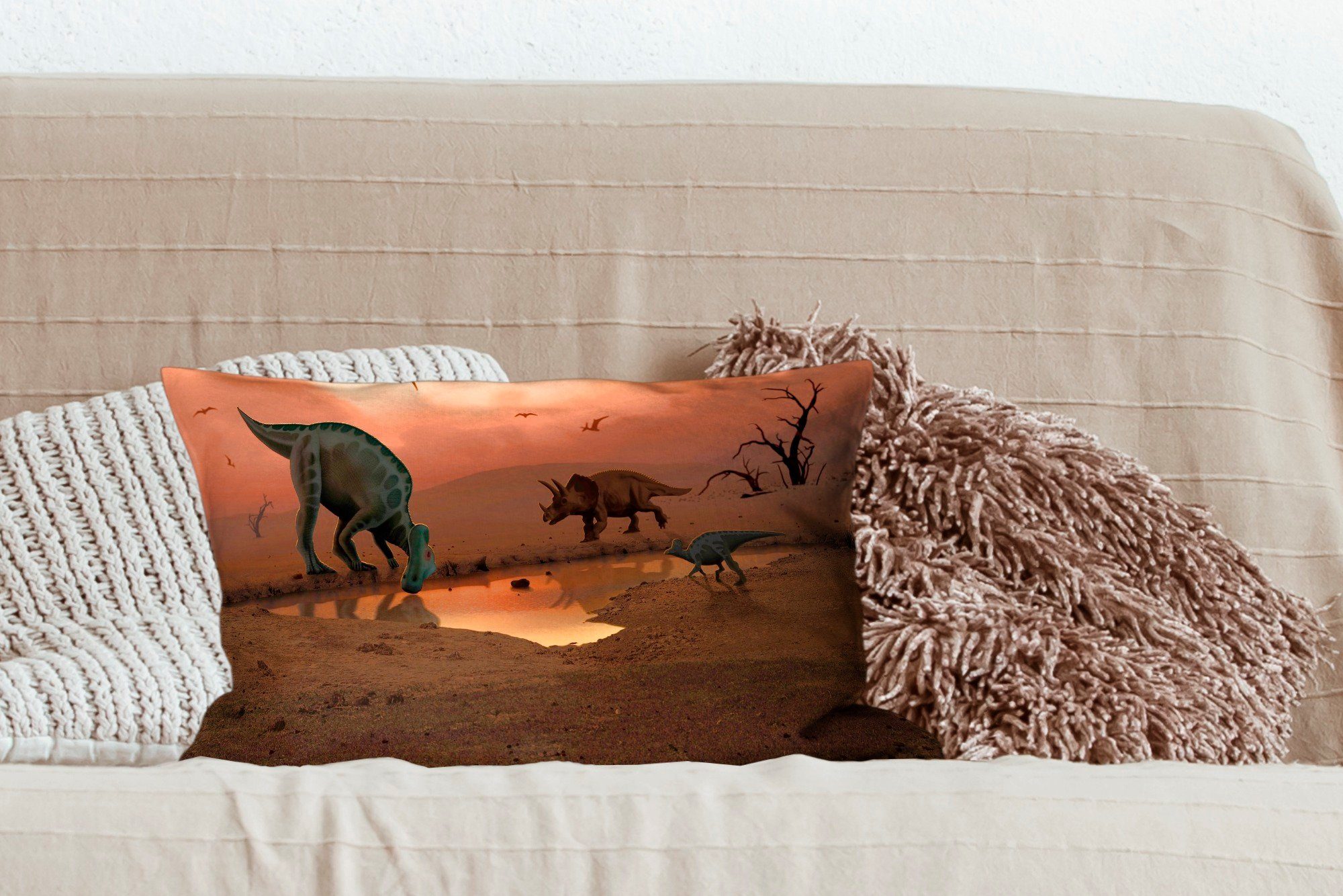 Wohzimmer mit Schlafzimmer - Dinosaurier Tiere - - Kinder Dekoration, Zeichnung Dekokissen Füllung, MuchoWow Kind, Zierkissen, - Wilde Dekokissen