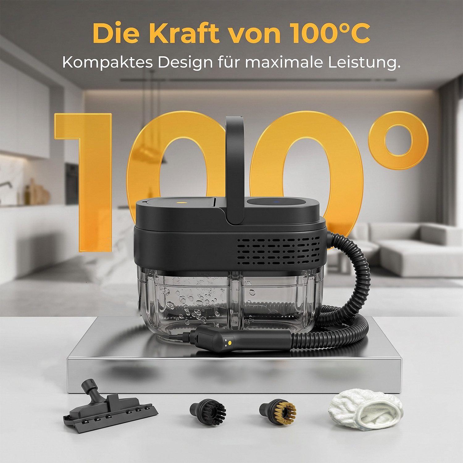AKKEE Dampfreiniger Handdampfreiniger 2500W, Küchenreiniger, tragbarer Reiniger, 2500 W, mit 1600-ml-Wassertank