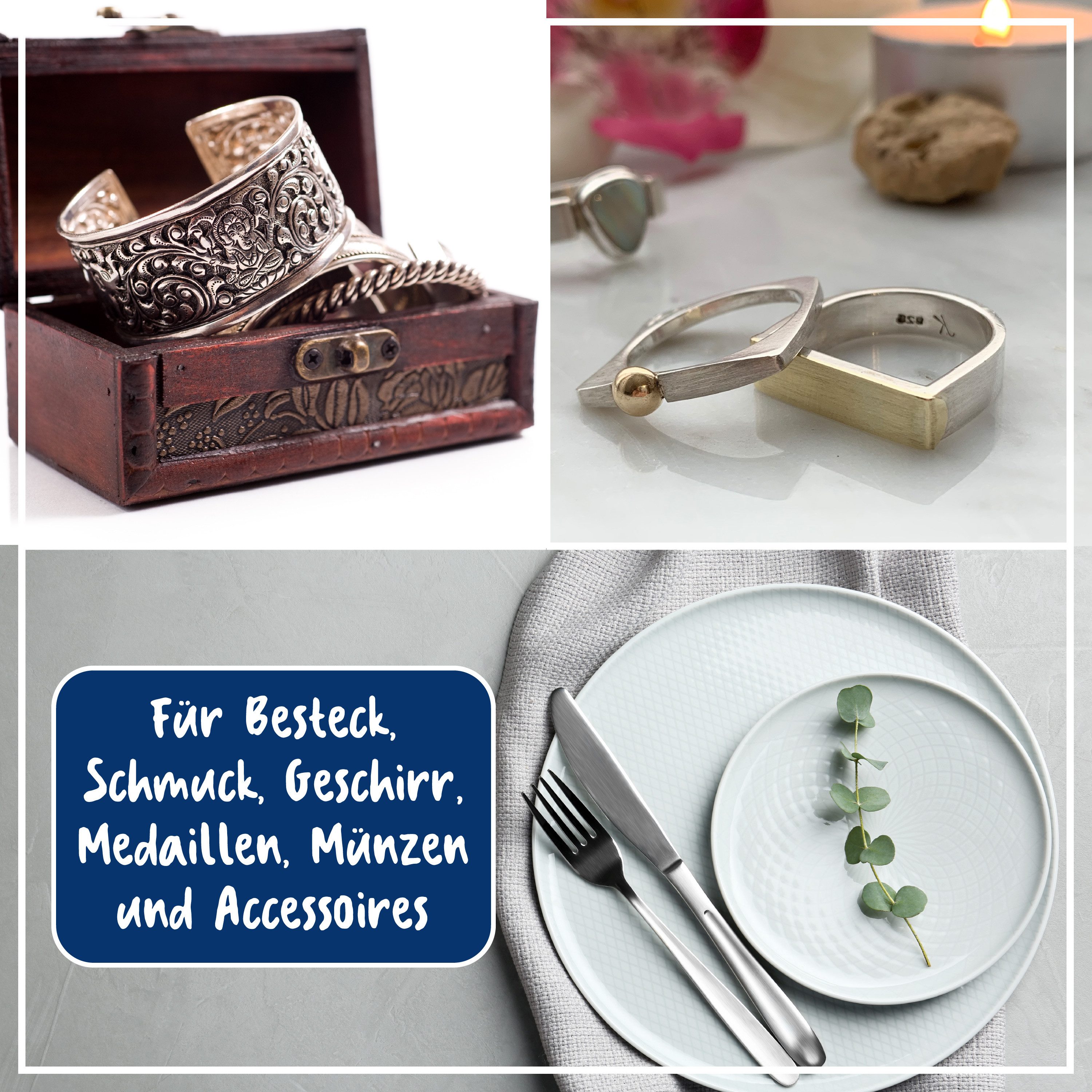 poliboy 2er Silber Pflege - 28x37cm Pflegetuch (37x28 cm, Spezialpoliertuch zur Pflege und Reinigung - Made in Germany)