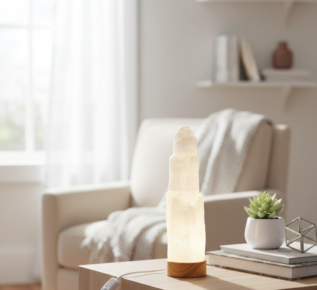 Heimtex LED Schreibtischlampe Selenit-Kristalllampe – Weiße USB-LED-Selenitlampe in 3 Größen