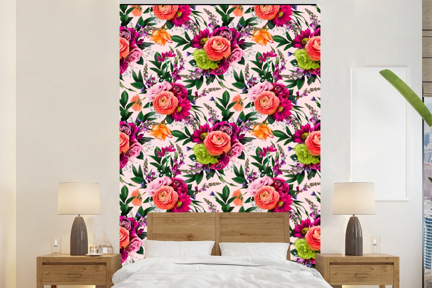 (3 Matt, Farben Wandtapete für Fototapete bedruckt, - Wohnzimmer, Blumen Vinyl St), Montagefertig MuchoWow Tapete - Muster,