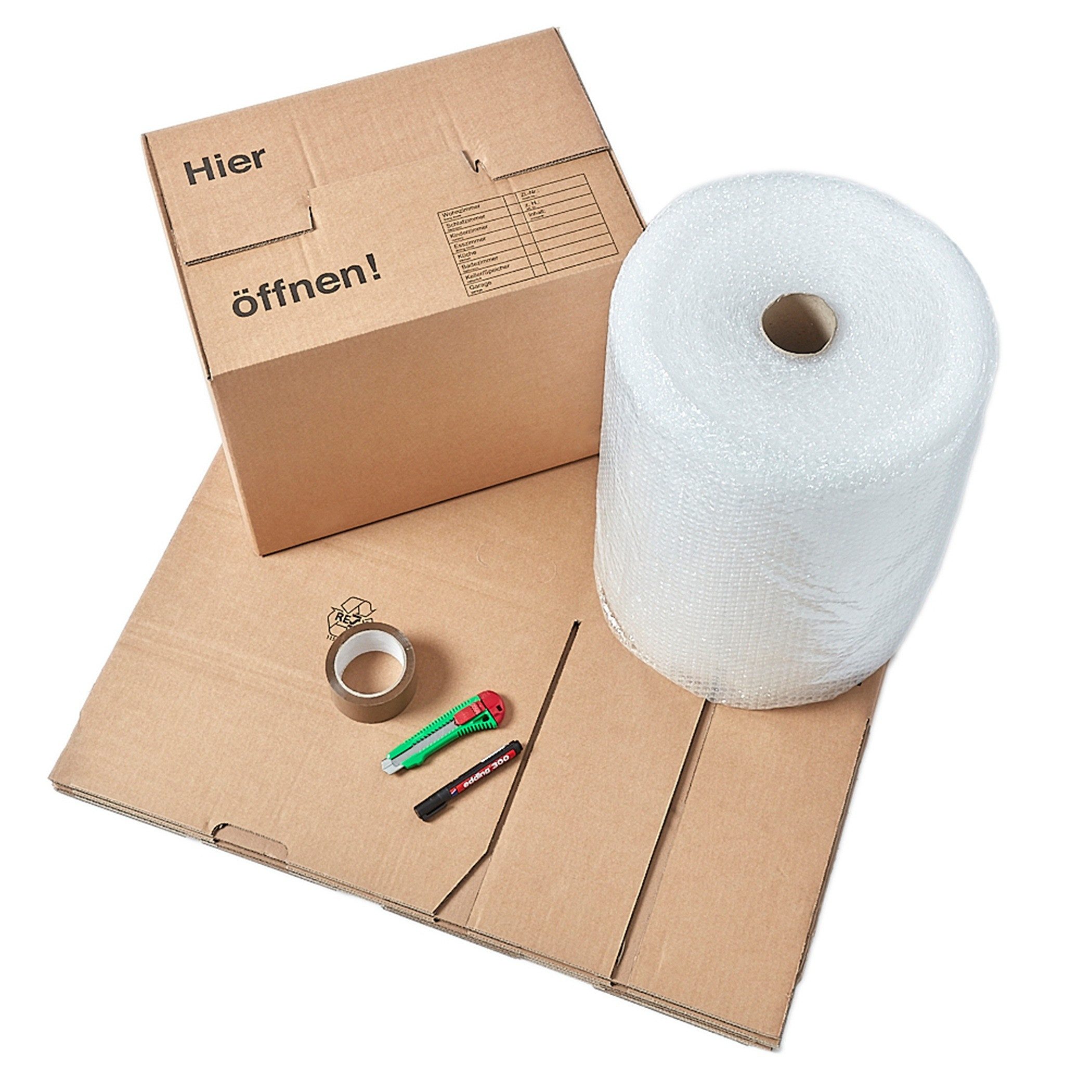 BB-Verpackungen Umzugskarton Umzugskomplettpaket Umzugsset, für 1-Zimmer-Wohnungen, Büros, WGs, für bis zu 40 m²