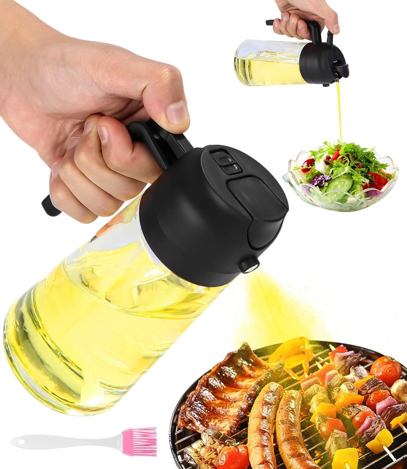 Ölspender 2 in 1 Essig- und Ölsprüher Set, 500 ml Speiseöl Sprühflasche