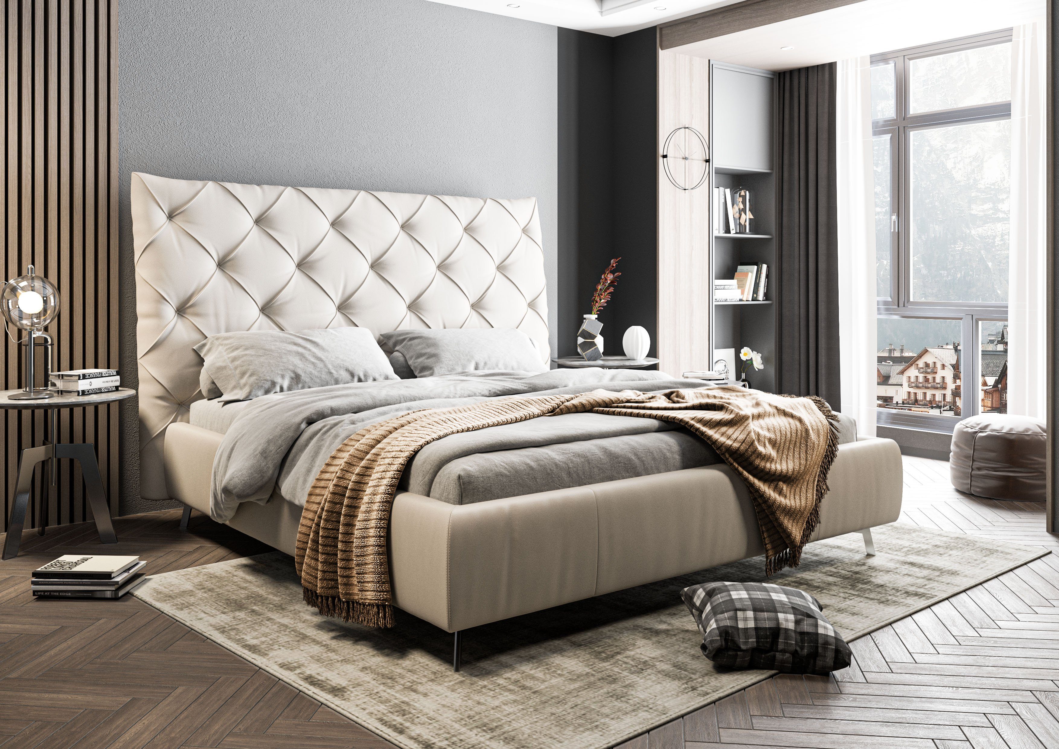 Home affaire Polsterbett Elloree, in 4 Breiten, hinten mit Originalstoff bezogen, auch in Leder, Kopfteilhöhe 143cm, belastbar bis 280 kg, auch in Überlänge 220cm