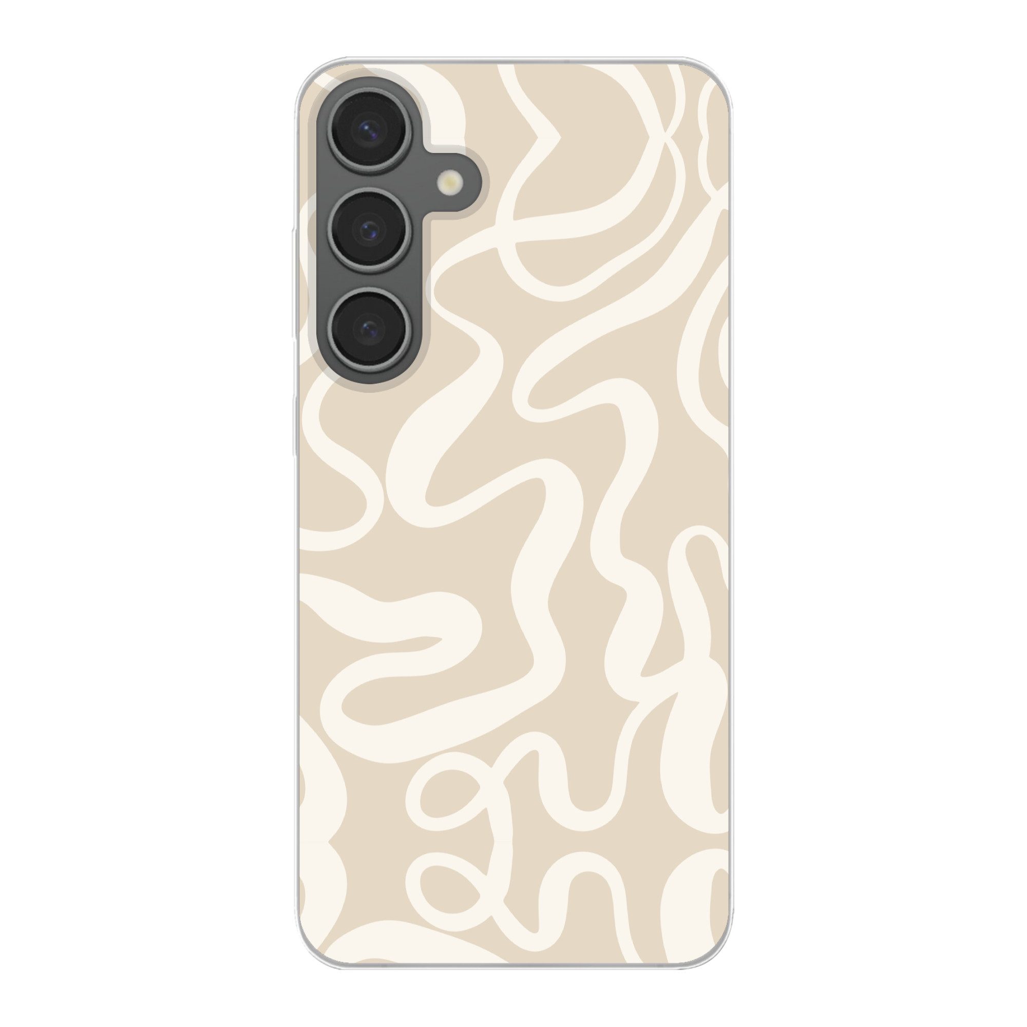 MuchoWow Handyhülle für Samsung Galaxy S24 Plus Linien - Abstrakt - Beige - Weiß - Minimal, Phone Case, Silikon, Schutzhülle Dünn