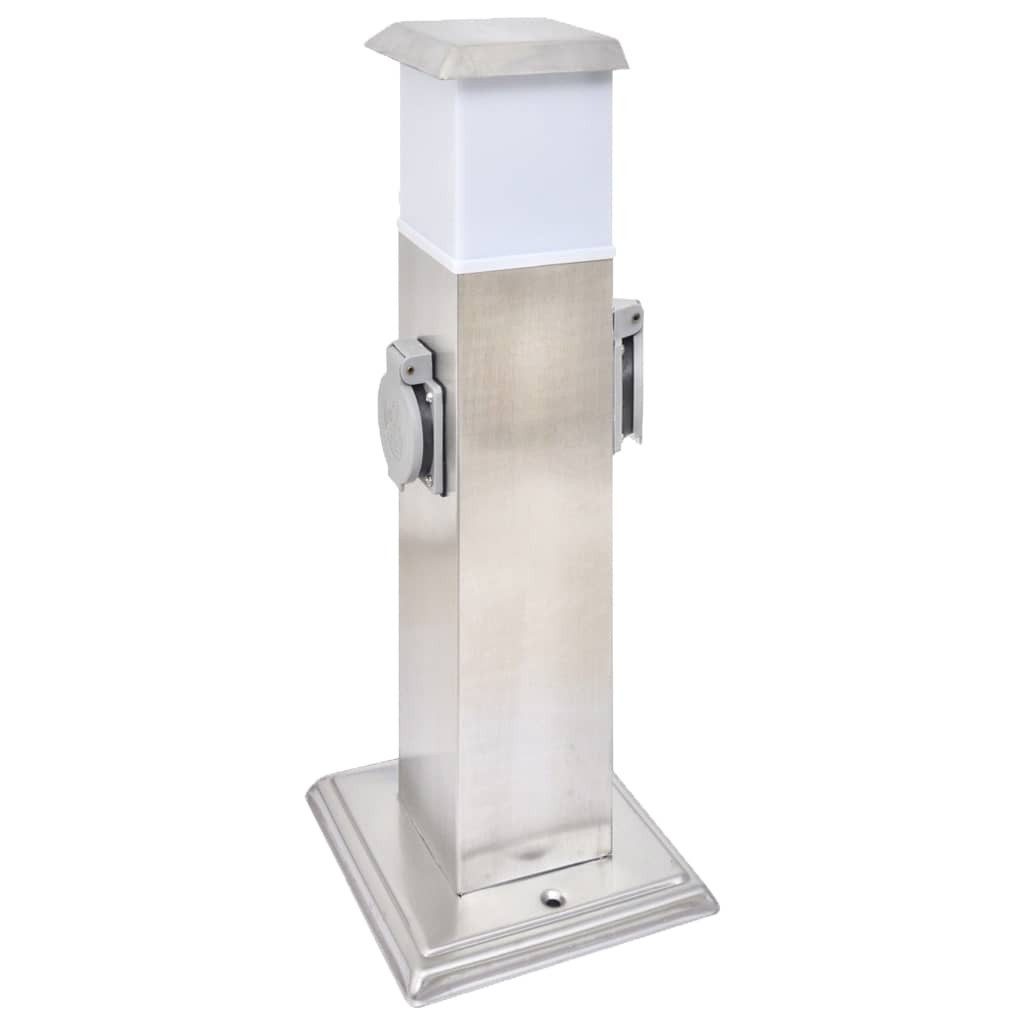 vidaXL Steckdose Gartensteckdose Steckdosenturm Edelstahl mit Lampe