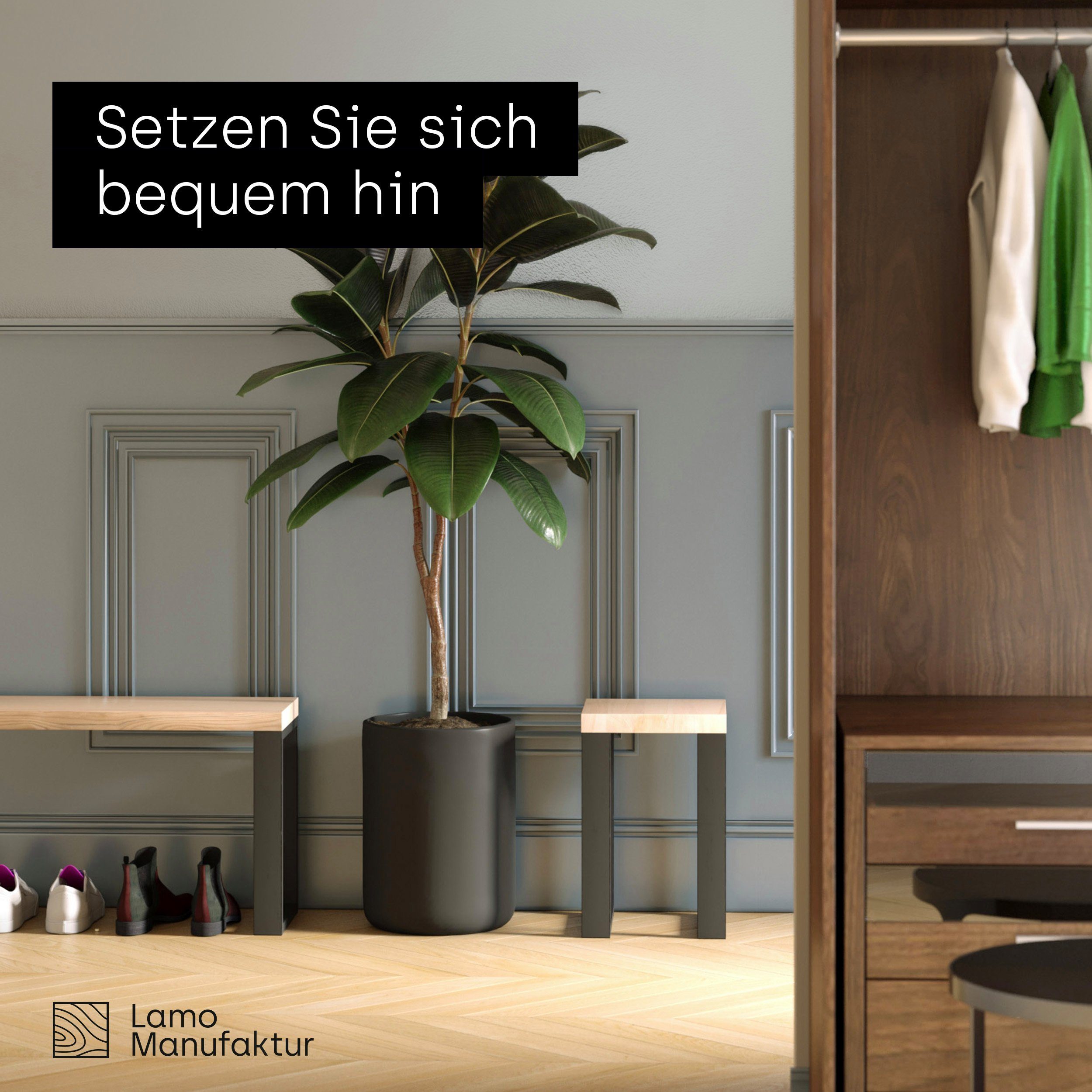 LAMO Manufaktur Sitzbank LSB Sitzbank (Komplett-Set, 3-Teilig), 40mm stake Massivholzplatte – Bild 2 von 5