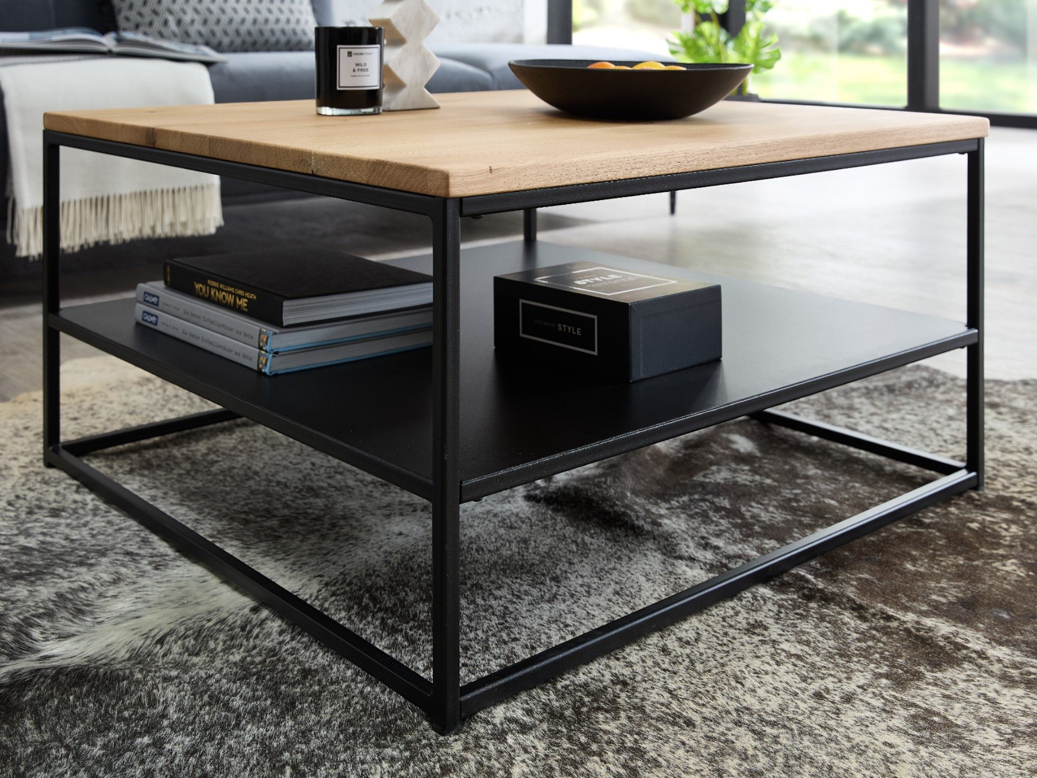 moebel-dich-auf Couchtisch TIRANO (1 Tisch im quadratisches Design (75 x 75 cm), Tischplatte aus massivem Eichenholz