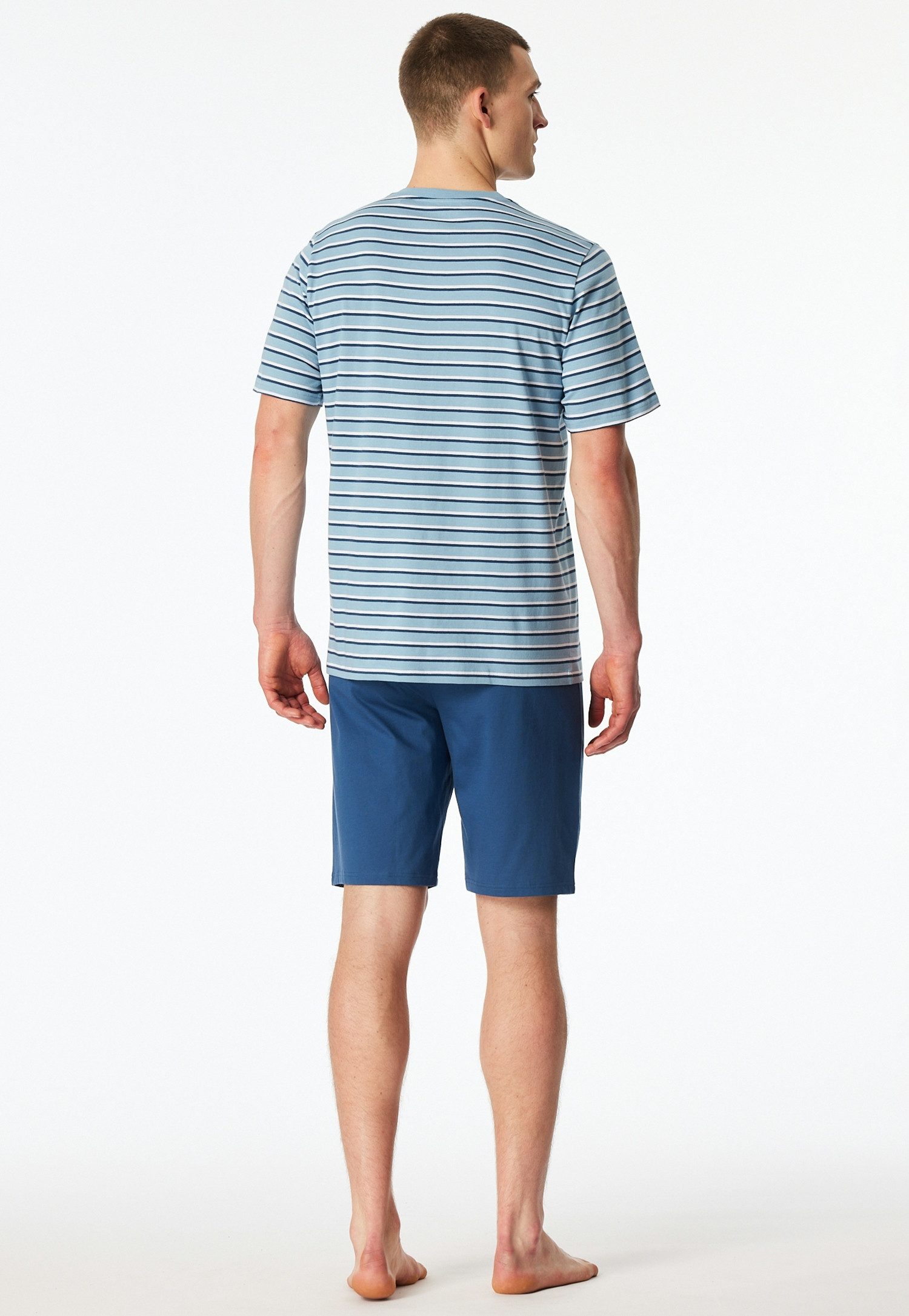 Schiesser Shorty Casual Nightwear (2 tlg) mit gestreiftem Oberteil, Rundhalsausschnitt und kurzen Ärmeln – Bild 4 von 5