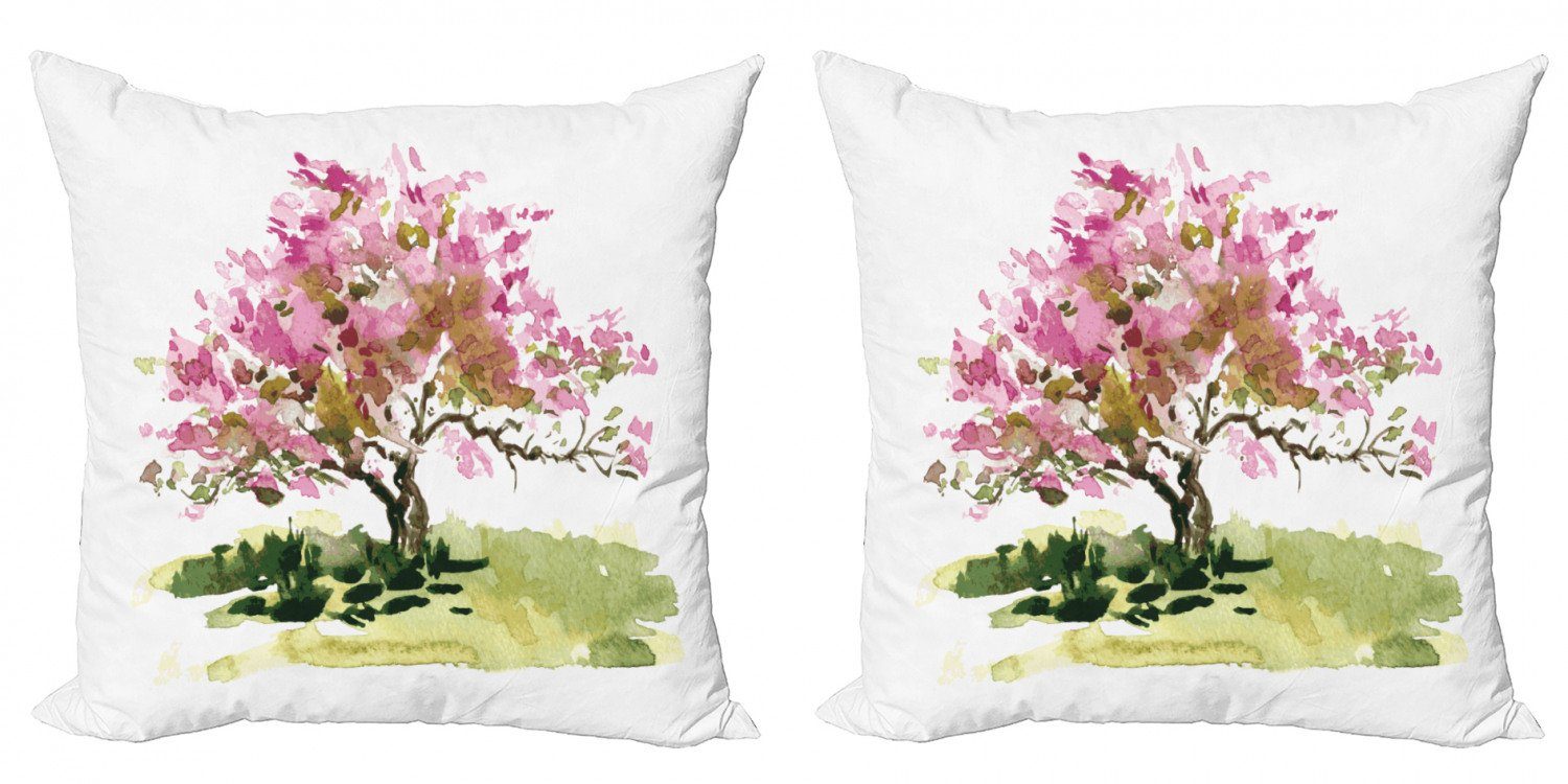 Kissenbezüge Modern Accent Doppelseitiger Digitaldruck, Abakuhaus (2 Stück), Japanisch Aquarell Sakura Blätter