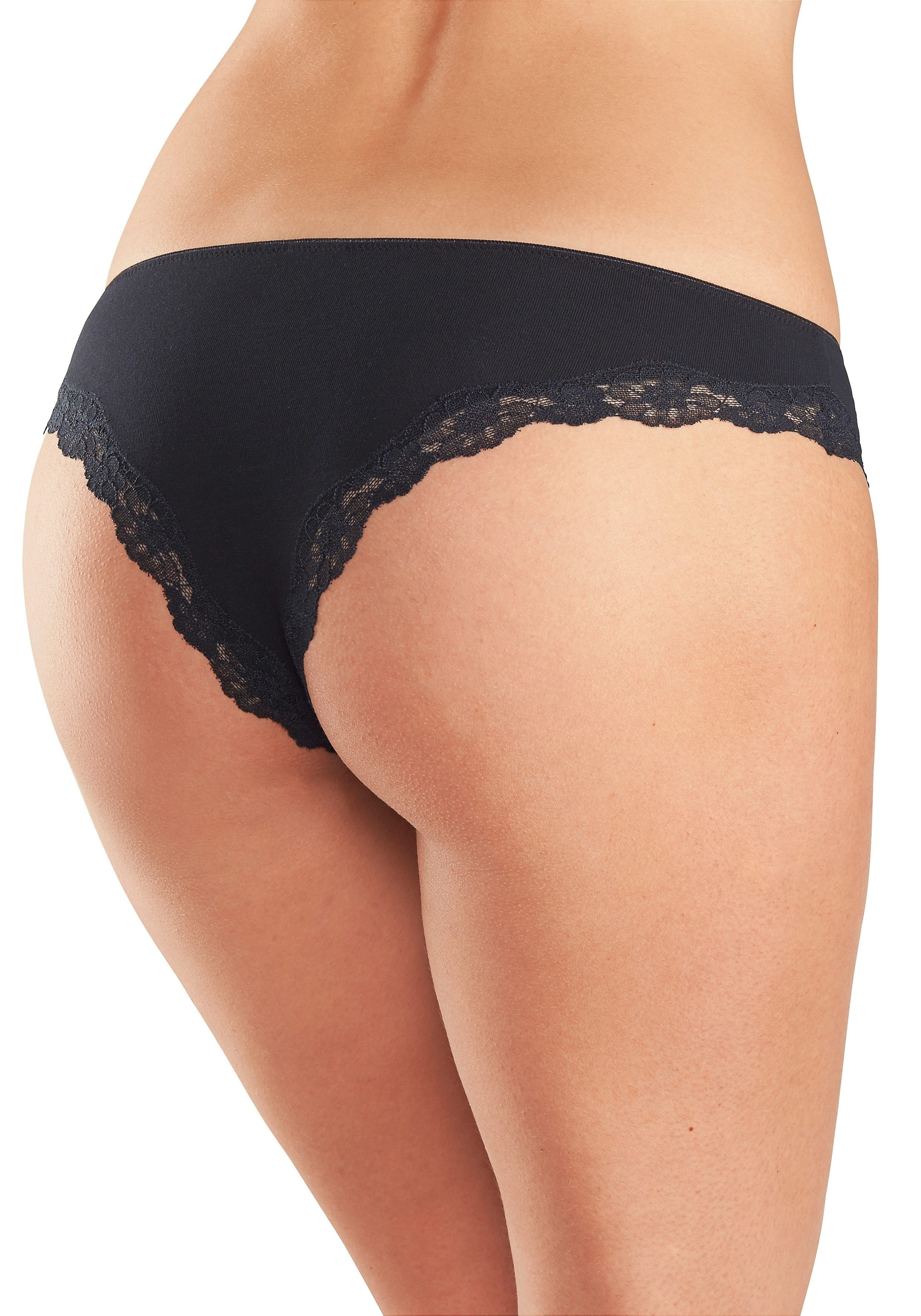 LASCANA Brasilslip (3er-Pack) aus elastischer Baumwolle mit zarter Spitze
