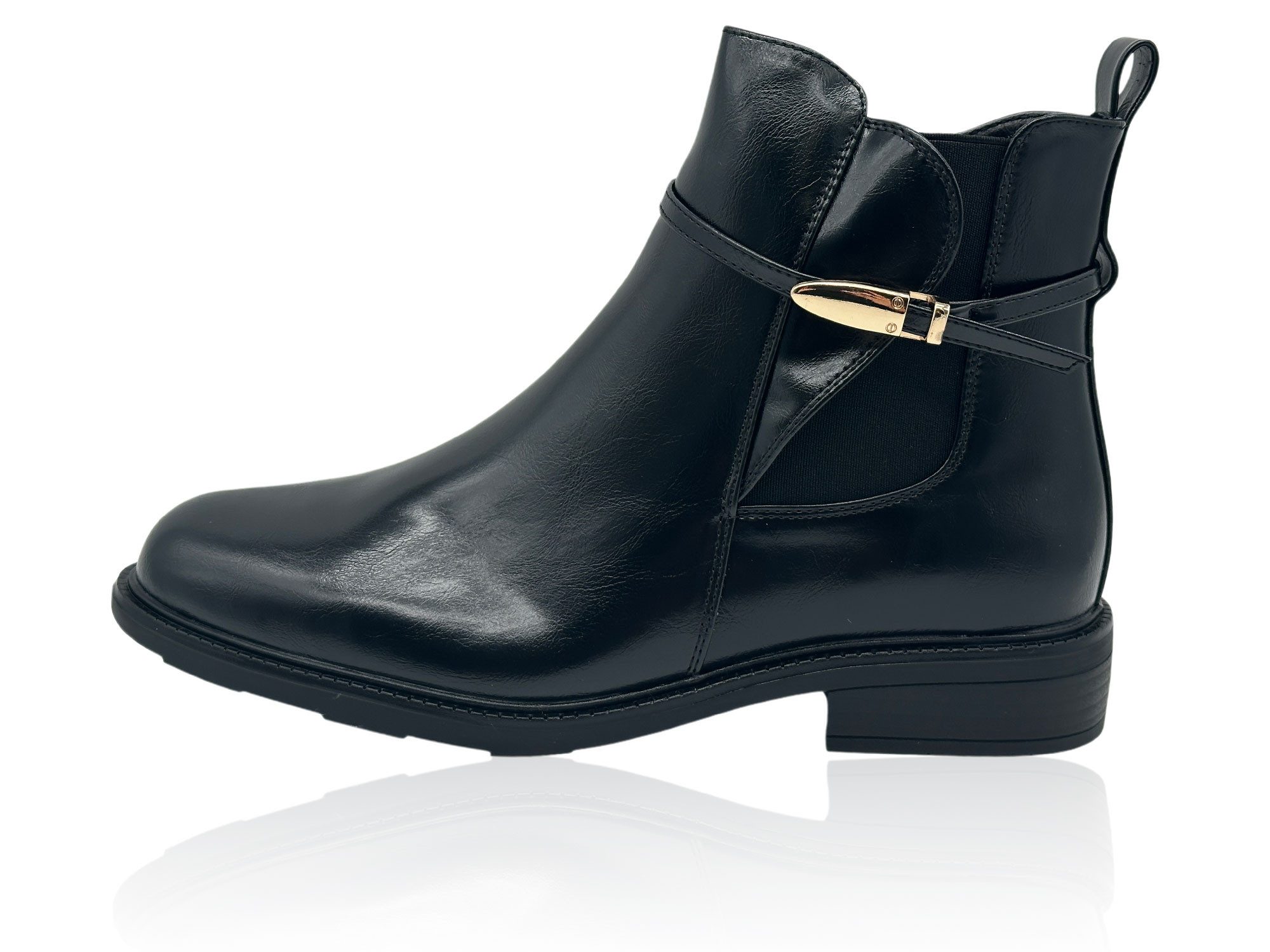 Nowaland Damen Chelsea Boots Stiefeletten leicht gefüttert Chelseaboots mit elastischem Seiteneinsatz und eleganter Zierschnalle