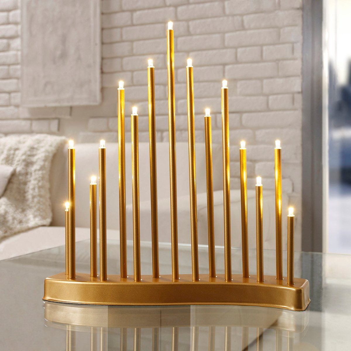 MeLiTec Fensterleuchter SL22-1, warmweiß, LED, Lichterbogen, Schwibbogen, Advent, Weihnachtsleuchter, Stimmungsleuchte, S-Bogen, Gold, Stecker, XMAS, Weihnachten