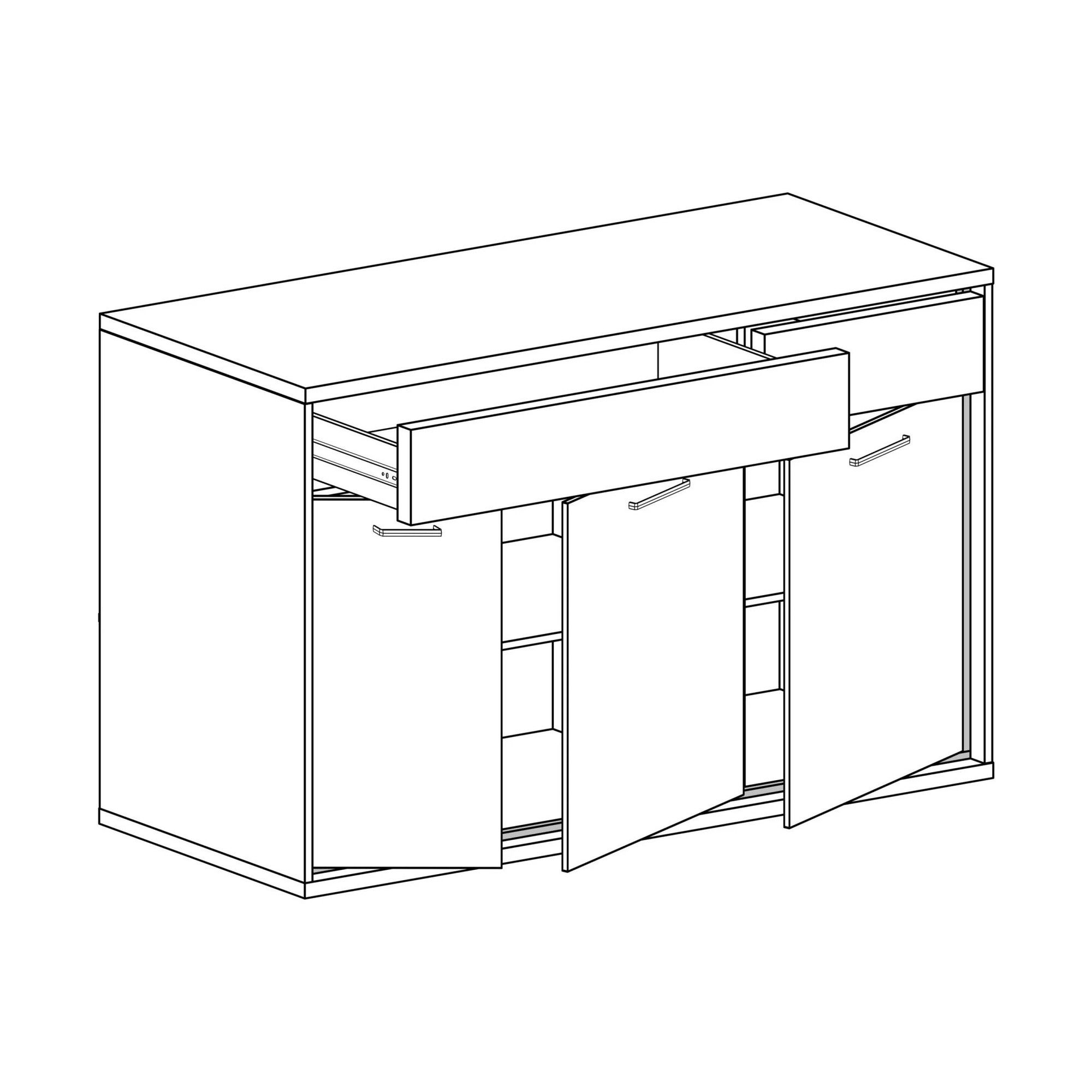 Raumhirsch Furniture Kommode Sideboard, Schrank, Wohnschrank, Anrichte (Maße: 135 x 41 x 101 cm (2 Schubladen, 3 Türen), Soft-Close-Scharniere, Metallgriff, Loft-Design, Hickory-Holzoptik