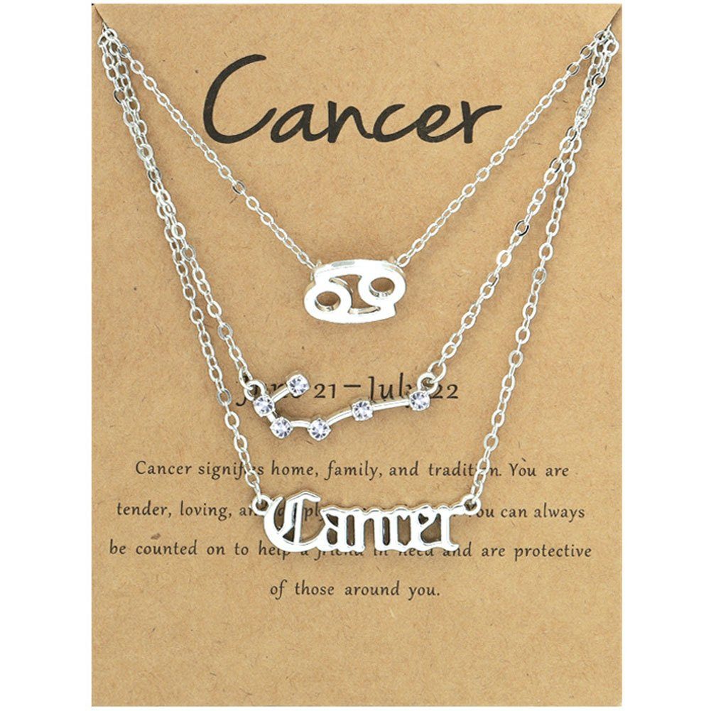 Blusmart Herzkette 3PCS 12 Zodiacs Halskette Für Frauen Vintage Alphabete Silber Cancer