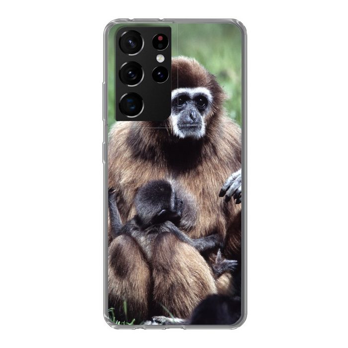 MuchoWow Handyhülle Affe - Pflanzen - Jung Phone Case Handyhülle Samsung Galaxy S21 Ultra Silikon Schutzhülle
