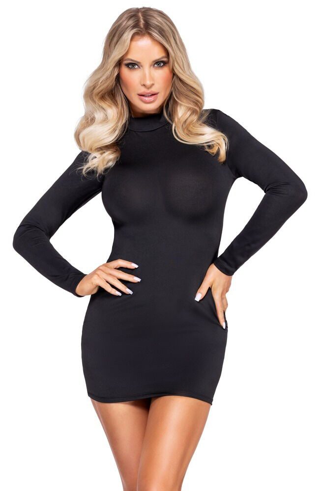 Cottelli PARTY Minikleid Langarm-Minikleid mit großem Rückenausschnitt mit Ketten - schwarz (1-tlg) Ketten abnehmbar