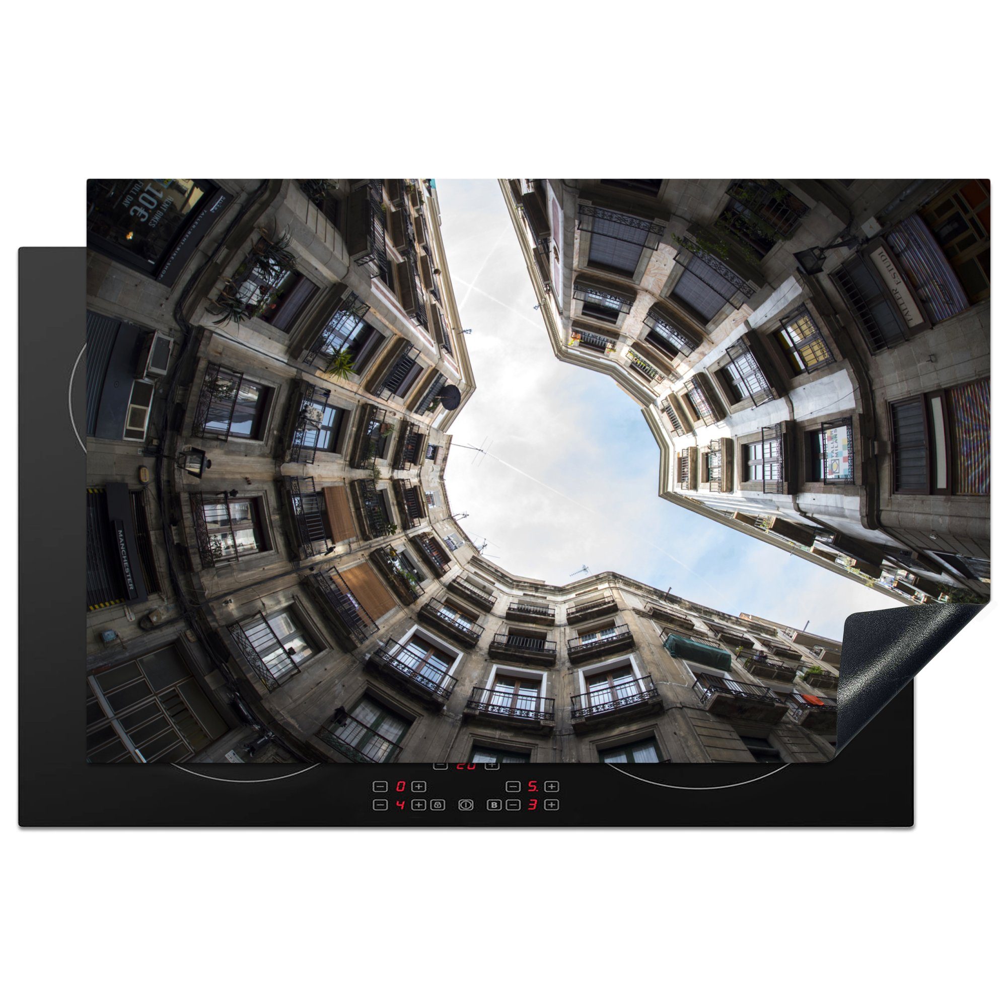 MuchoWow Herdblende-/Abdeckplatte Architektur - Barcelona - Himmel, Vinyl, (1 tlg), 81x52 cm, Induktionskochfeld Schutz für die küche, Ceranfeldabdeckung | Herdabdeckplatten
