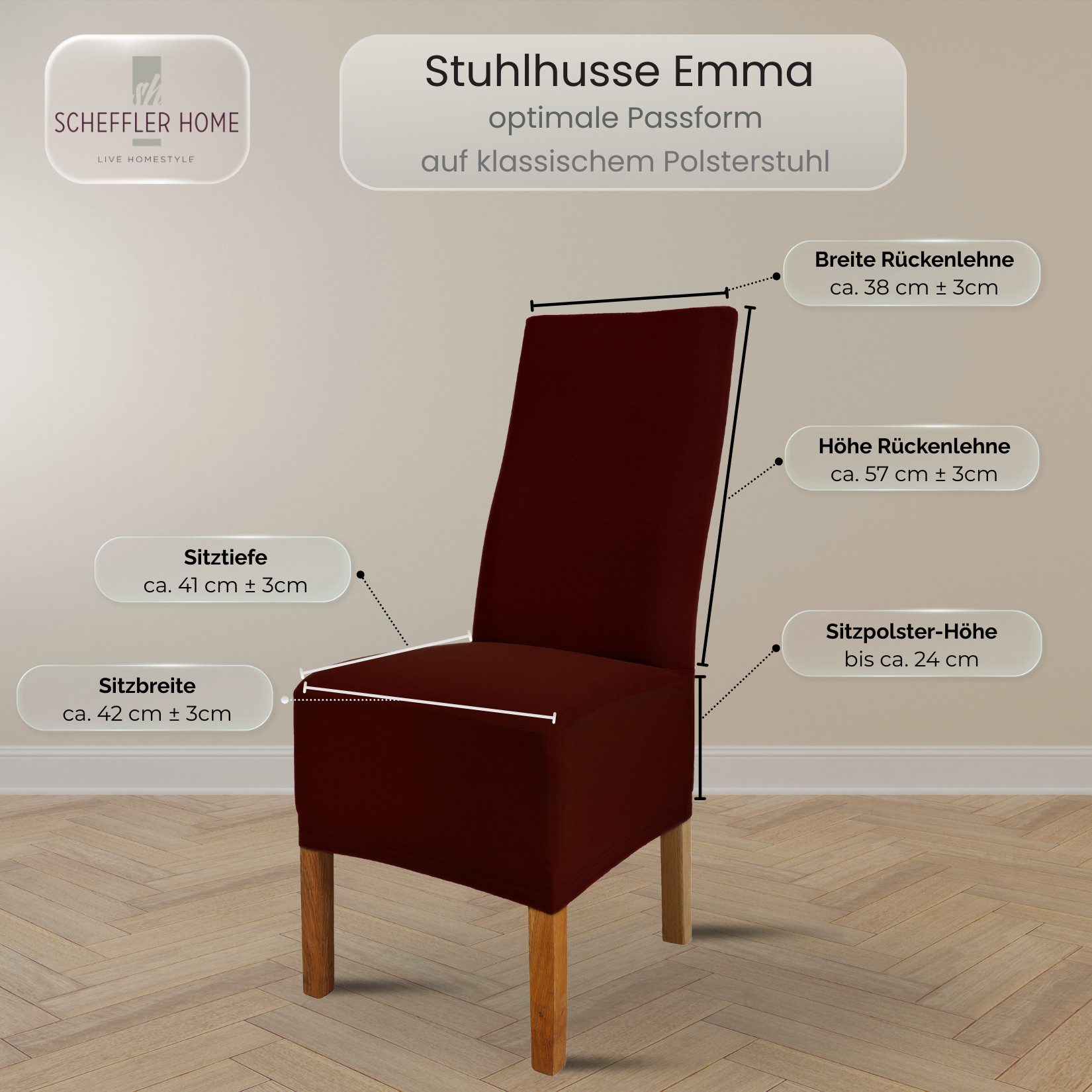 sh SCHEFFLER-HOME LIVE HOMESTYLE Stuhlhusse Moderner Stuhlbezug "Emma" aus elastischer Baumwolle Cottina, abnehmbarer & waschbarer Spannbezug für Stühle
