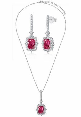 BRELLATO Ohrring und Ketten Set Vintage Glitzer Damen Kristall Halskette Anhänger Ohrstecker (Geschenk-Idee, Weihnachtsgeschenk Geschenkset Damen-Schmuck Kette mit Zirkon in Grün oder Rot, 3-tlg., inkl., Geschenk-Box, zum, Valentinstag, Weihnachten, Geburtstag, Muttertag), Kristall-Collier Sterling Silber 925 18K Weißgold Rhodiniert, Zirkonia