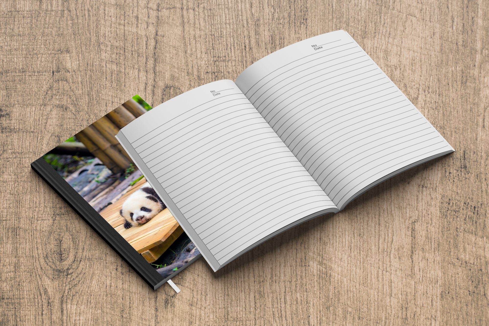 Merkzettel, Tagebuch, Notizheft, Notizbuch A5, Pandas MuchoWow - 98 Journal, Haushaltsbuch - Holz, Boden Seiten,