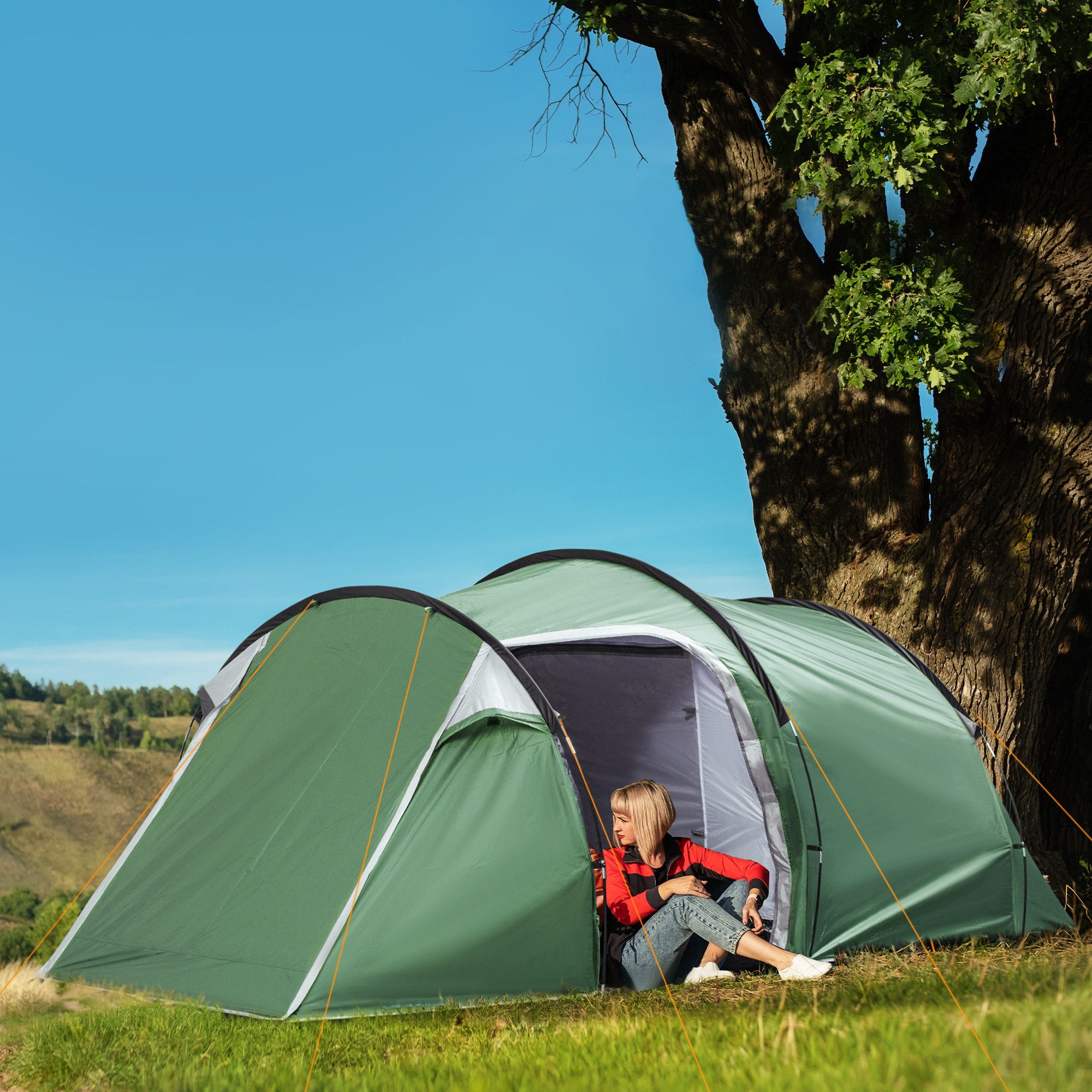 Outsunny Tunnelzelt Campingzelt mit Heringen, Personen: günstig online kaufen