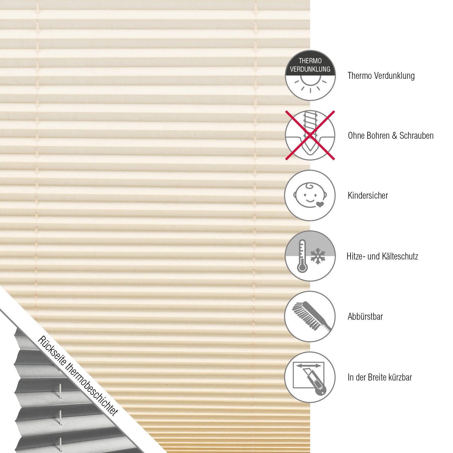 GARDINIA Plissee Easyfix Thermo-Plissee mit 2 Bedienschienen Energiesparend, verdunkelnd, ohne Bohren, verspannt, Klemmfix, energiesparend, abdunkelnd mit Therm – Bild 5 von 5