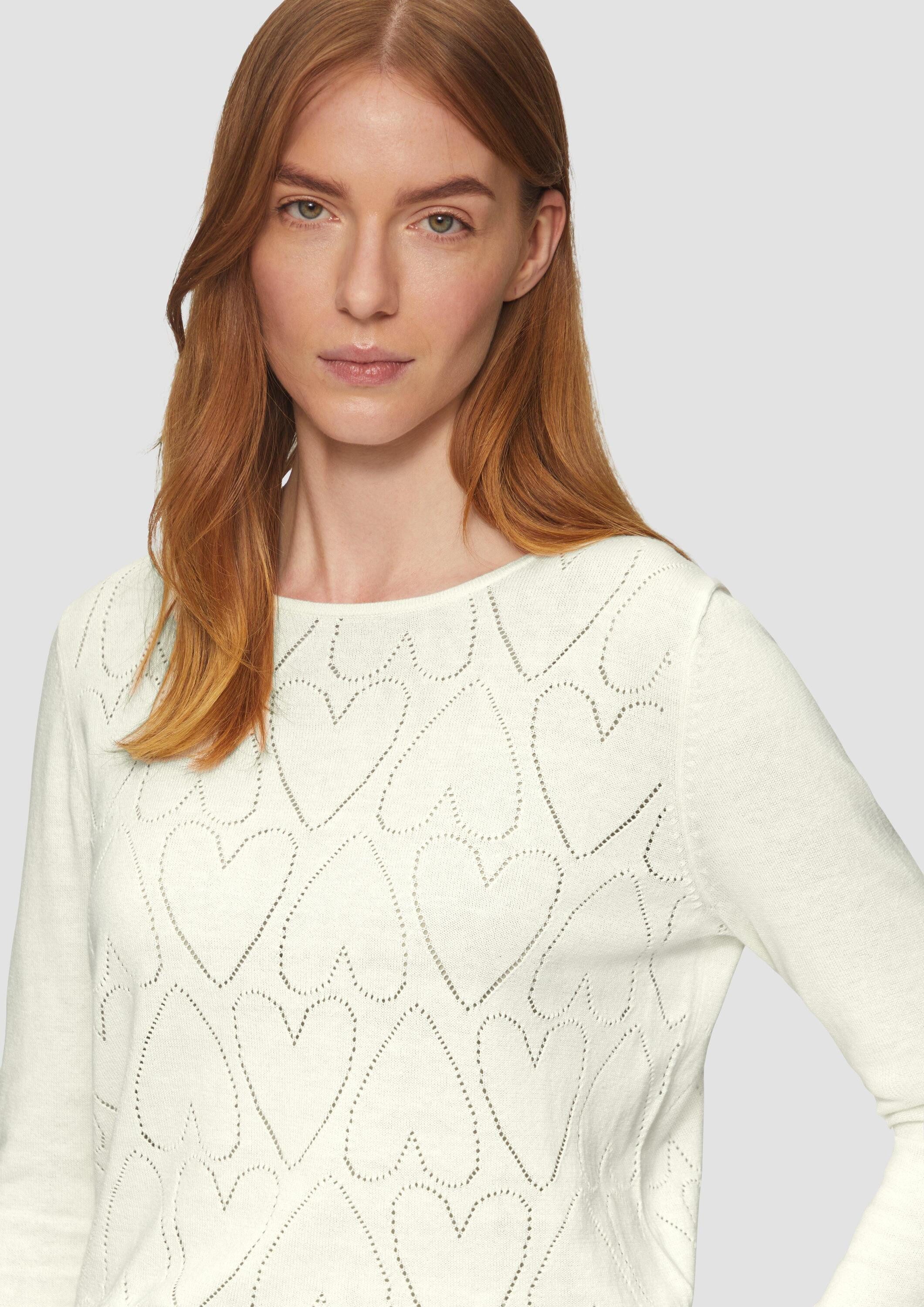s.Oliver Longpullover Strickpullover Feinstrickpullover mit Herz-Ajourmuster