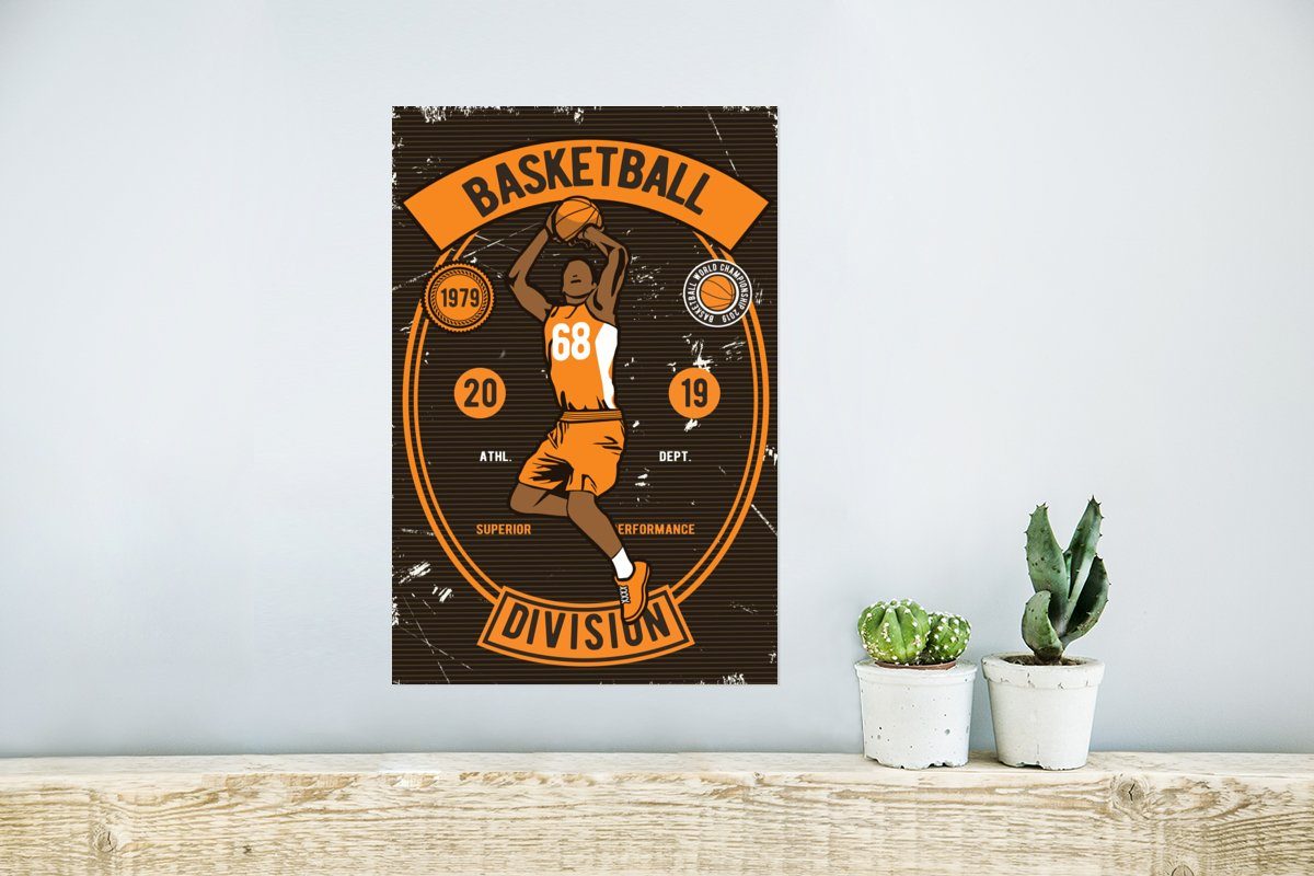 MuchoWow Poster Mannshöhle - (1 Basketball St), für - Poster, Weinlese, Ohne Wohnzimmer, Rahmen Wandposter Wandbild