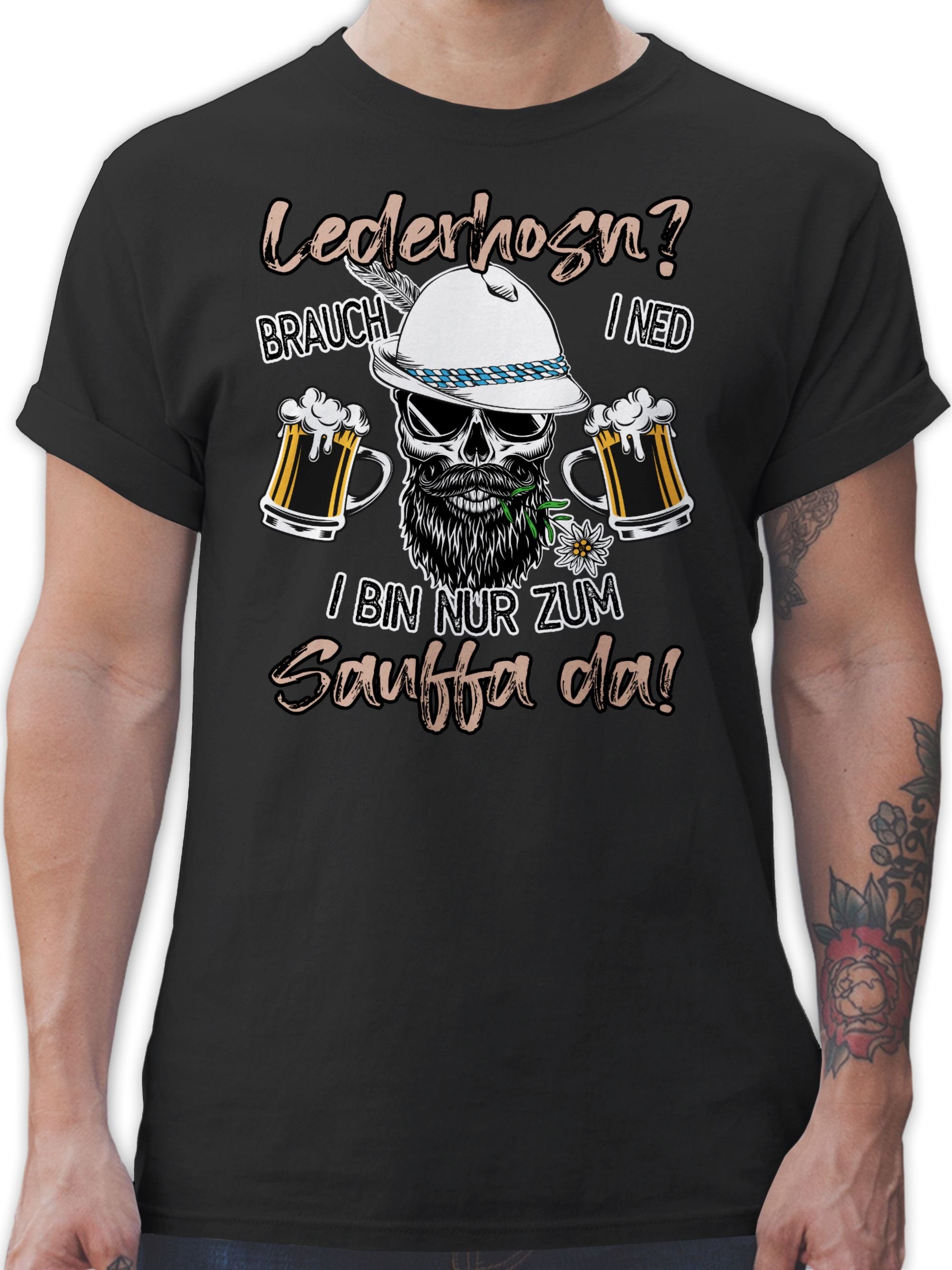 Shirtracer T-Shirt Lederhose Spruch Lausbua Bayrisch Party Trinken Mode für Oktoberfest Herren 01 Schwarz