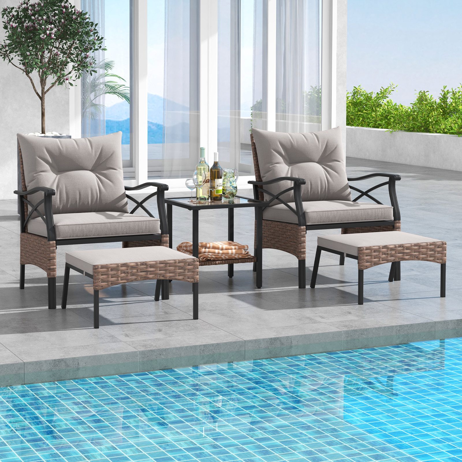 KOMFOTTEU Balkonset Gartenmöbel Sitzgruppe, (Set, 5-tlg), mit weichen Sitz- & Rückenkissen