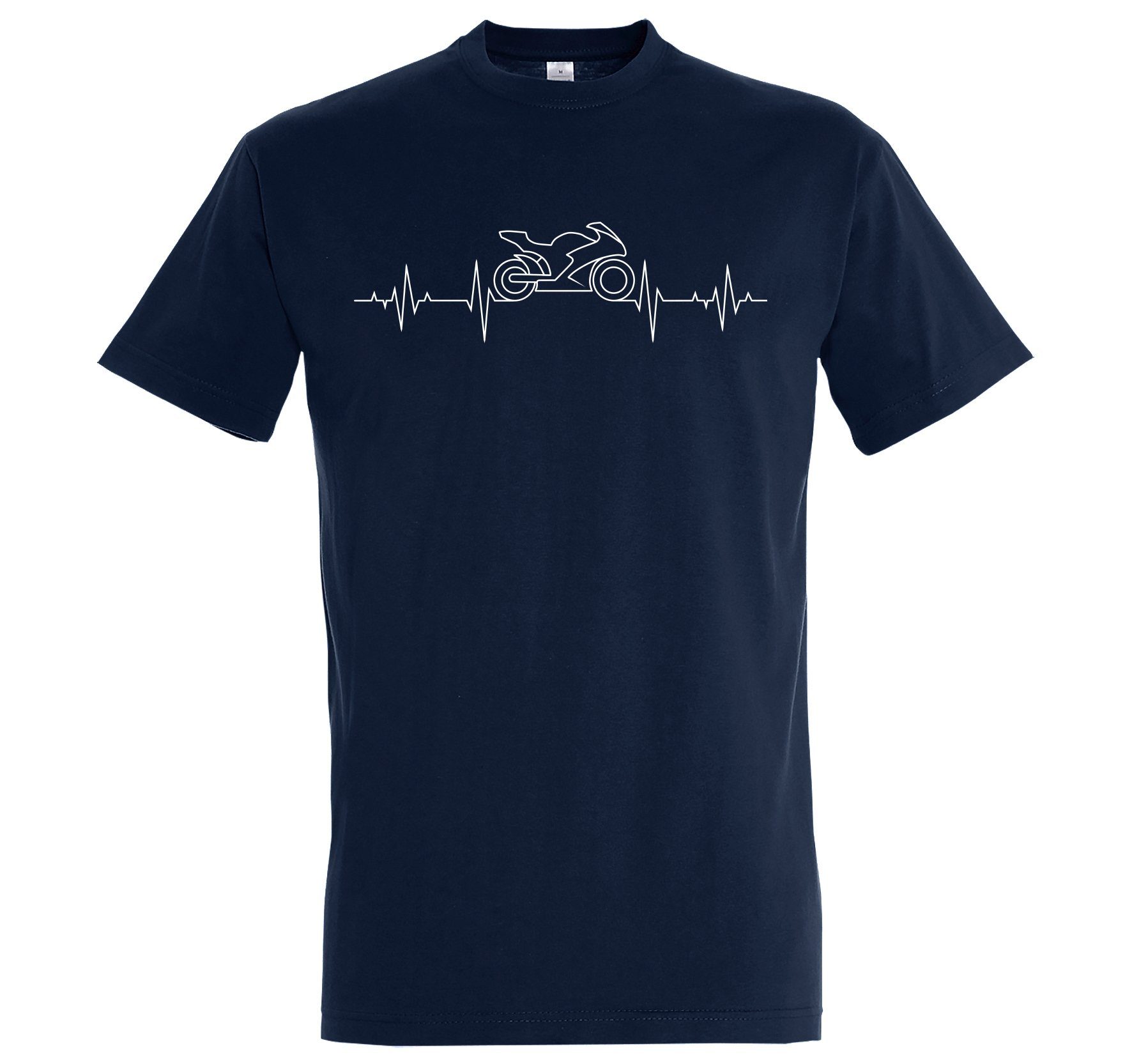Designz Motorrad Herren Aufdruck modischem mit Youth Print-Shirt Bike Heartbeat Navyblau T-Shirt