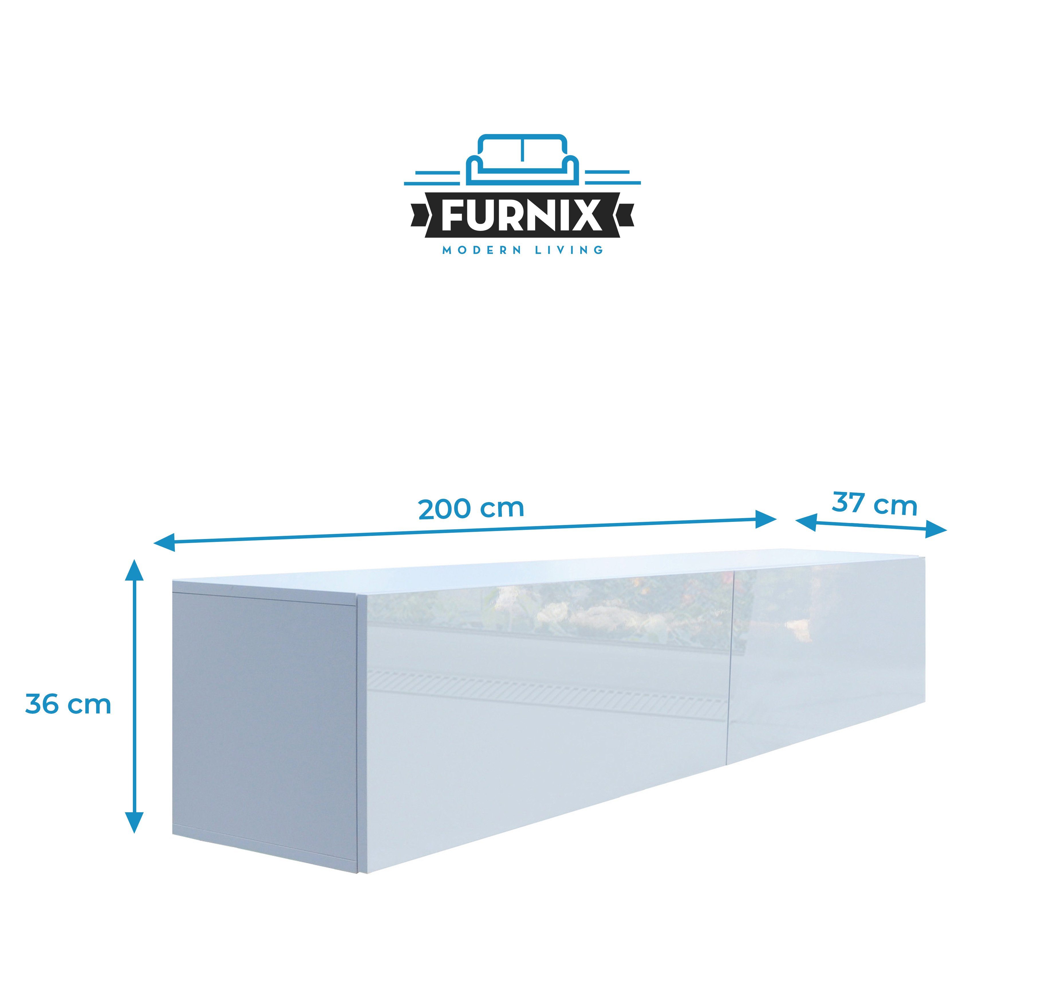 x Weiß/Weiß RTV-Schrank cm, H36 x M9 COLGARS Lowboard TV-Schrank Wandmontage B200 Hängendes Glanz Furnix T37