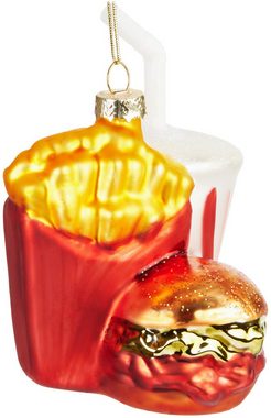 BRUBAKER Weihnachtsbaumkugel Fast Food Menü Weihnachtskugel aus Glas - Burger Pommes und Soft Drink (1 St), Christbaumschmuck Lustig - Deko Baumkugel Figur