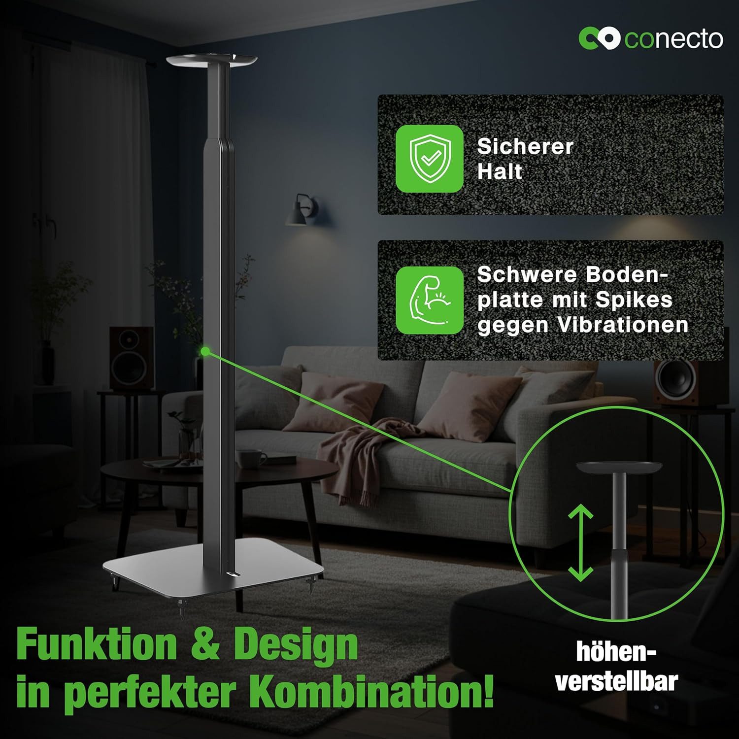conecto Lautsprecher-Wandhalterung conecto höhenverstellbarer Lautsprecherständer für SONOS ONE® und