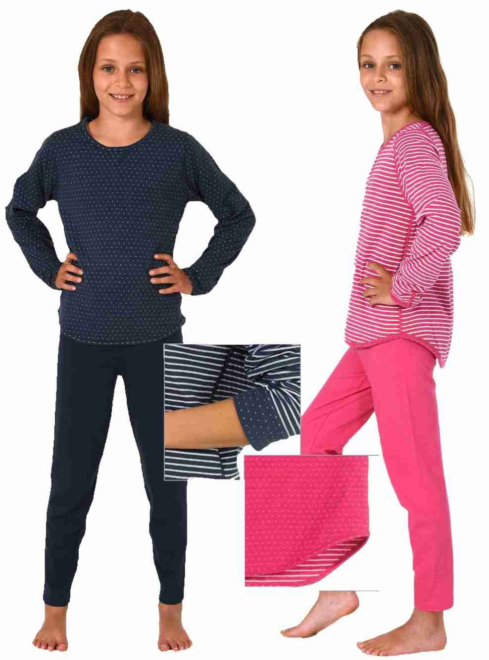 Mädchen Style in 2 wenden zum Schlafanzug navy langarm Designs Normann Pyjama einem -