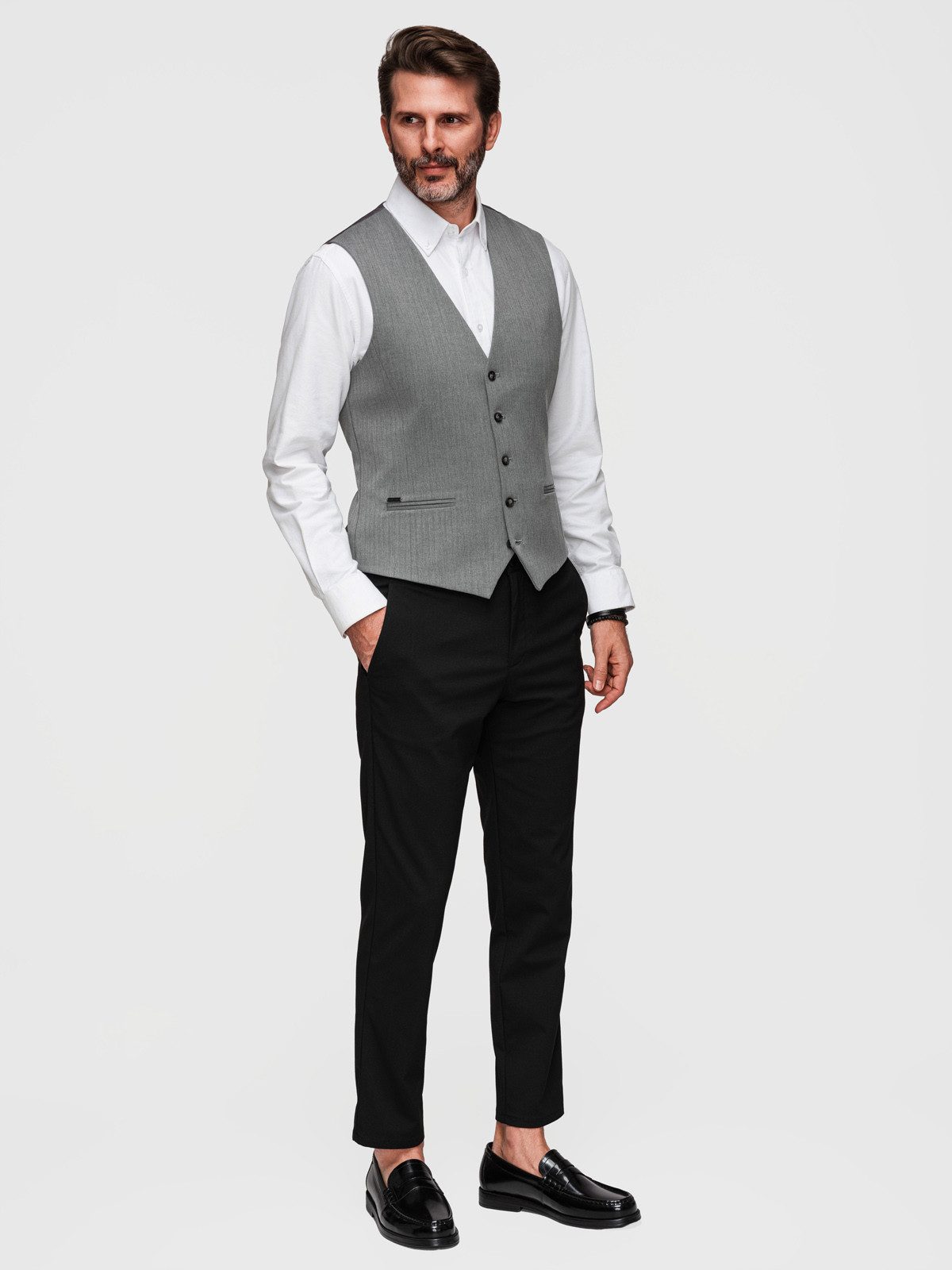 OMBRE Anzugweste Herren Anzugweste Slim Fit Elegant mit verstellbarem Rücken Grau XXL (kein Set, 1-tlg) Slim Fit