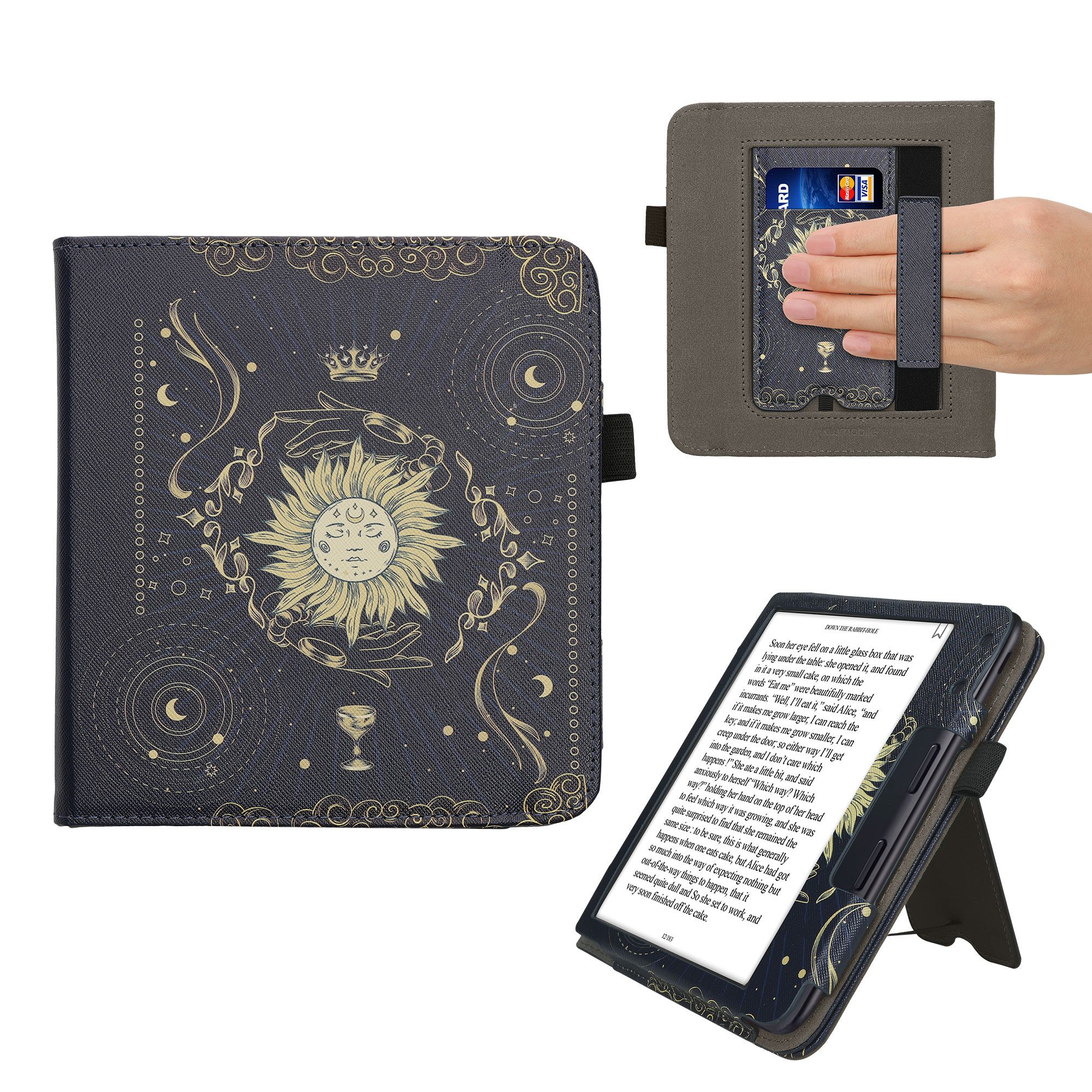 kwmobile E-Reader-Hülle Flip Schutzhülle für Kobo Kobo Libra Colour / Tolino Vision Color, Handschlaufe - Cover Tarot Karten Design