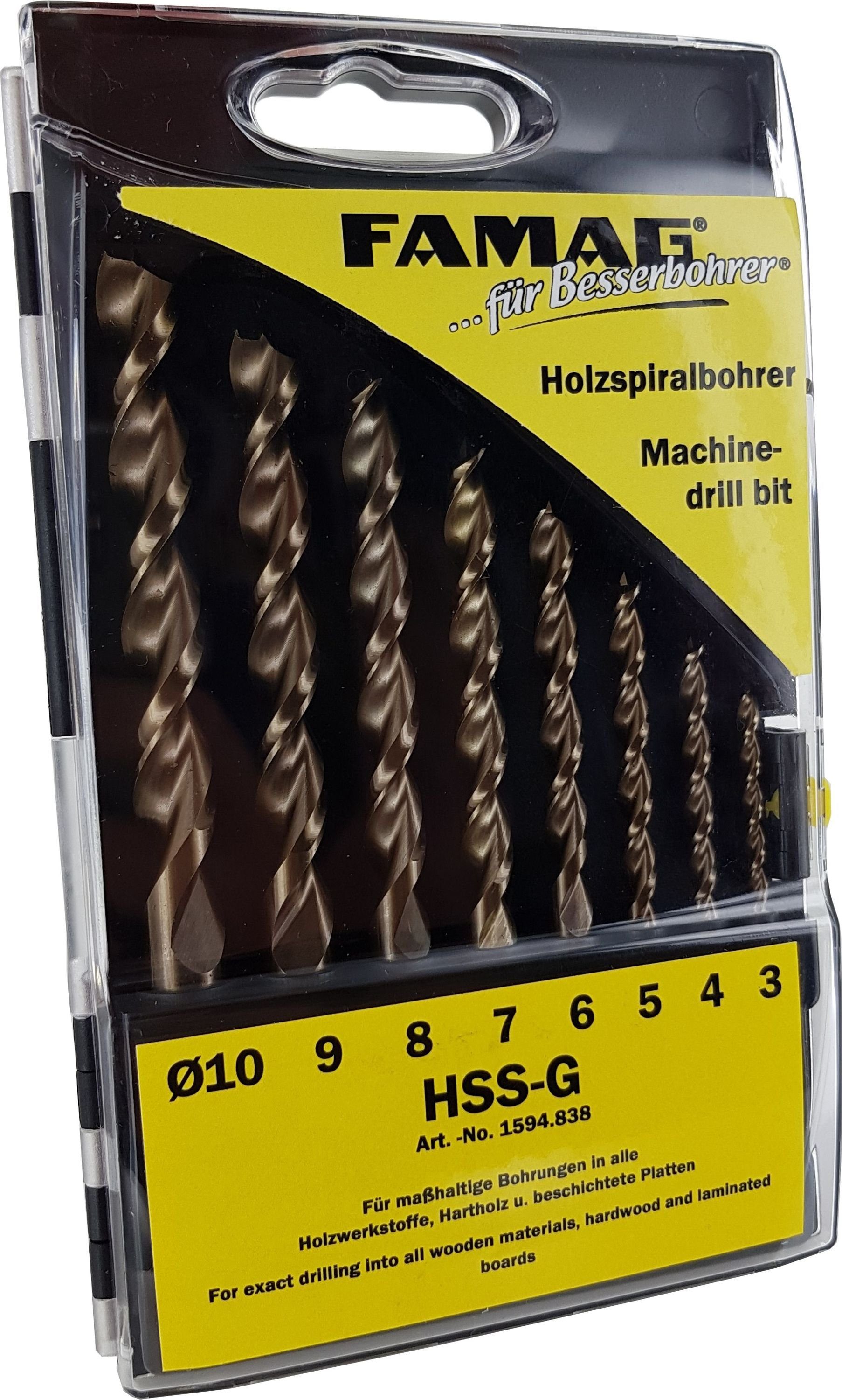 FAMAG Holzbohrer FAMAG Holzspiralbohrersatz 8-teilig D=3,4,5,6,7,8,9,10mm in Kassette