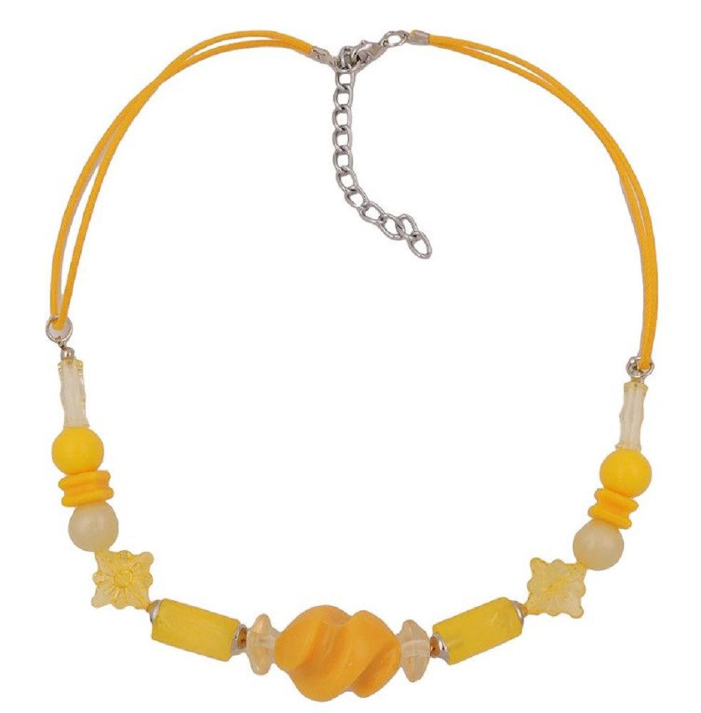 Collier Kette Kunststoffperlen Schraubenperle gelb Kordel gelb 42 cm