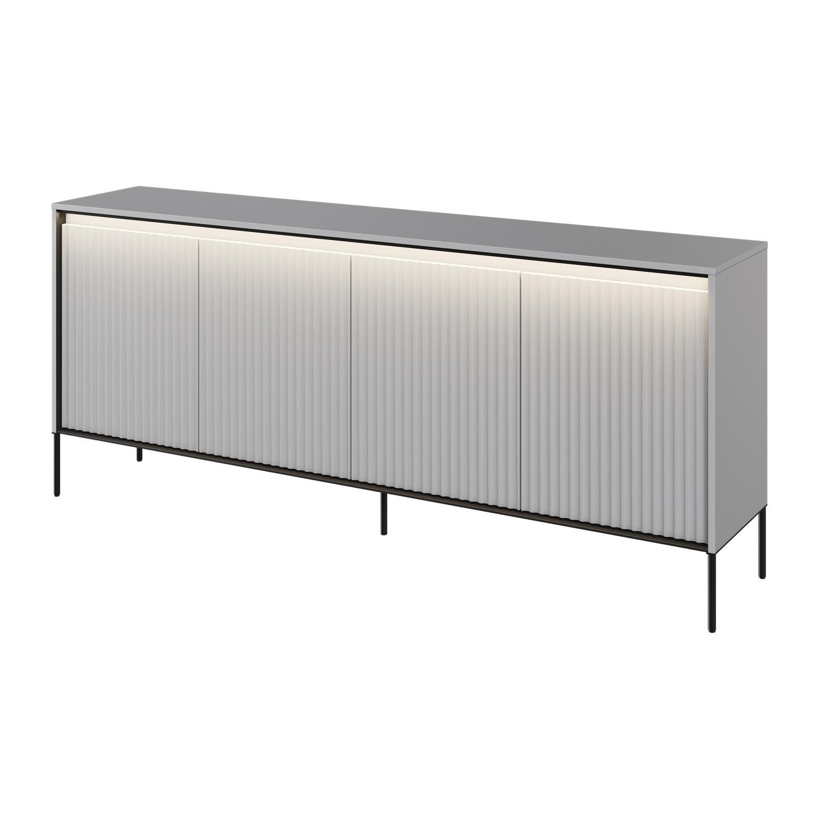 HAUSELEMENT Kommode TREND TR-04, 4 Türen LED-Beleuchtung Sideboard 193 cm Modern Geriffelt