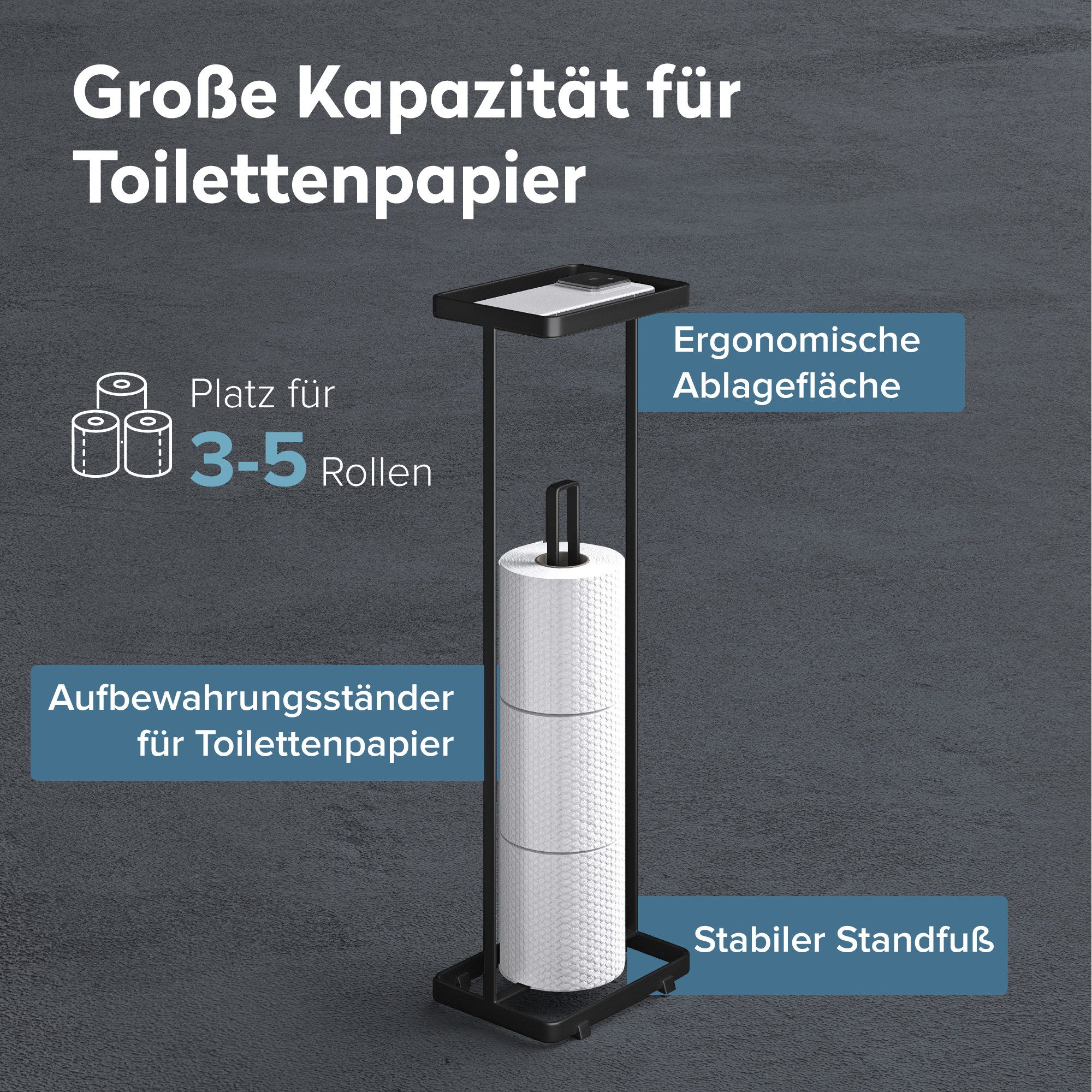doporro Toilettenpapierhalter Stehend Klopapierhalter Badezimmer Aufbewahrung für 4 Rollen Reglo04 – Bild 3 von 5